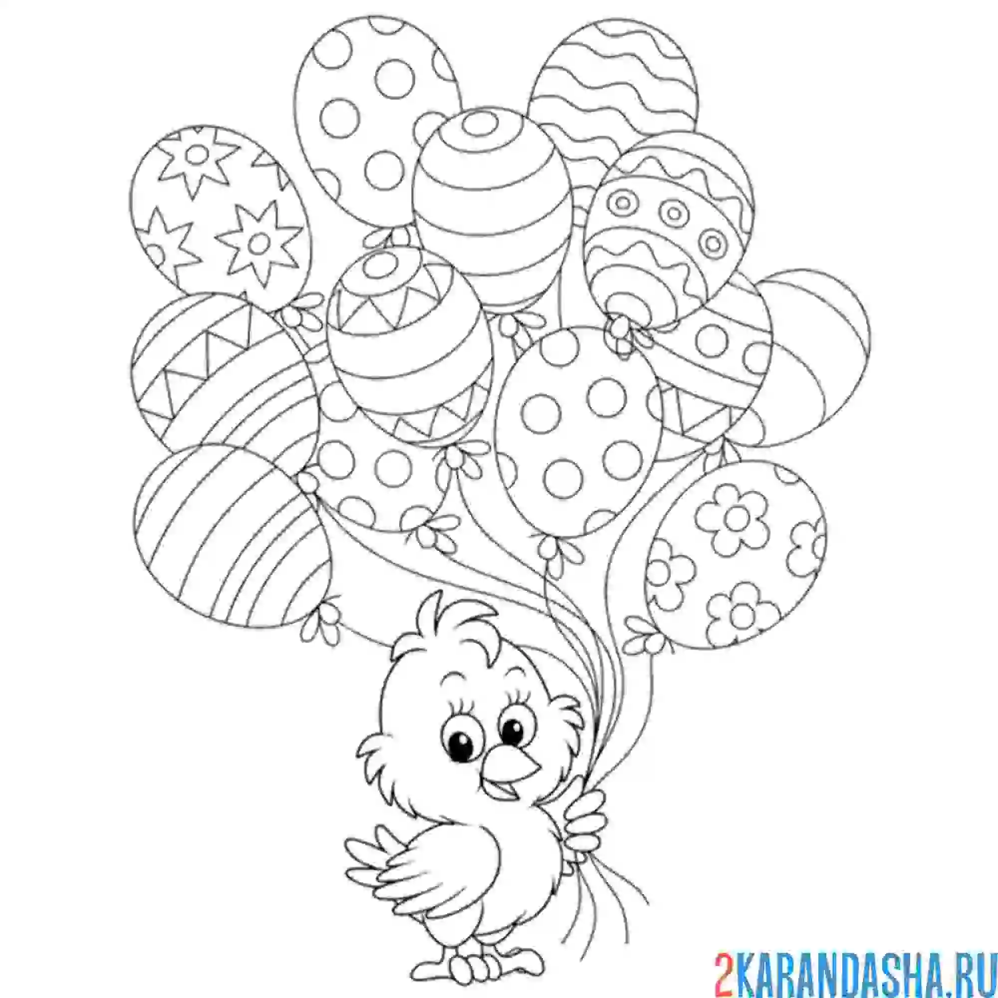 Раскраска птенчик с воздушными шариками