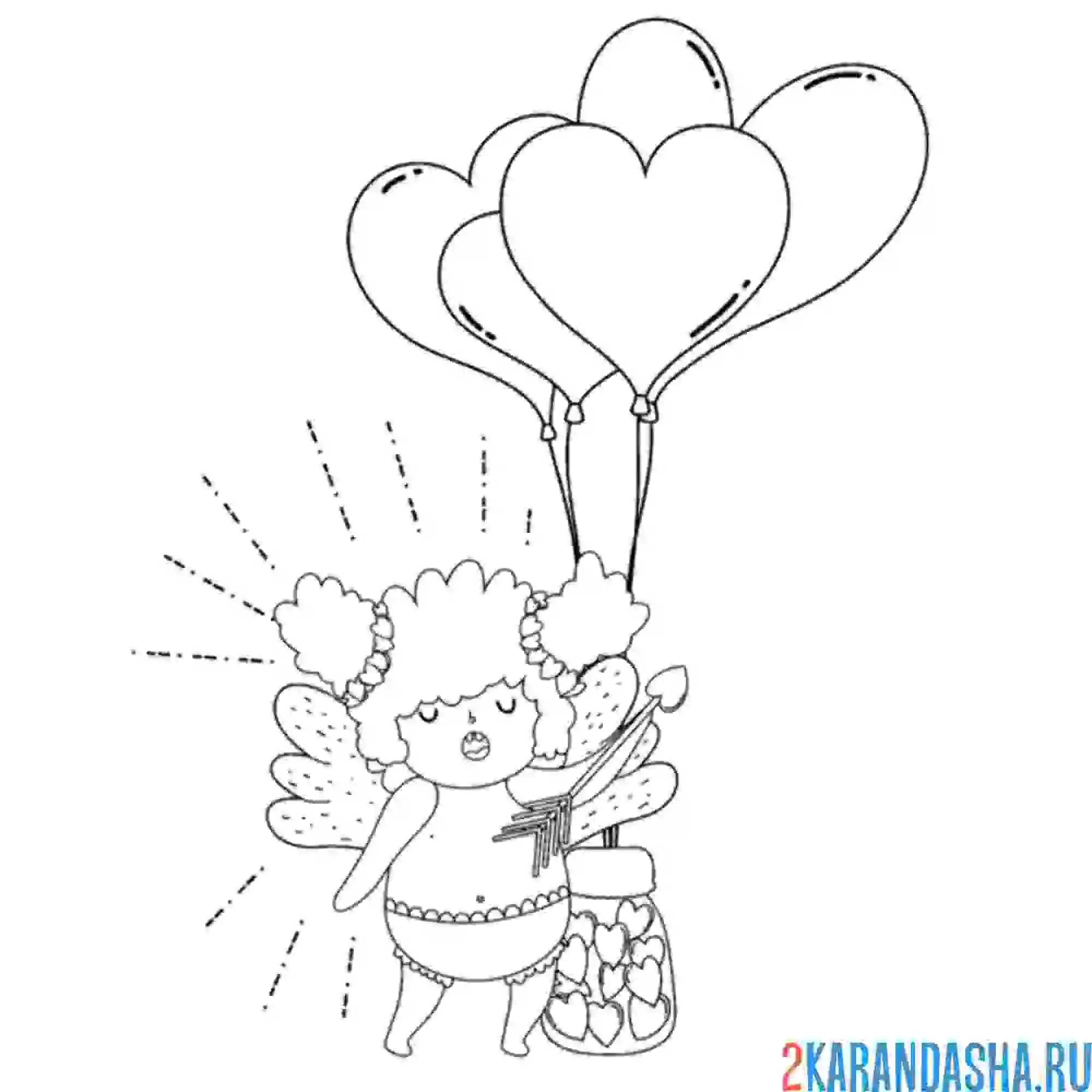 Раскраска ангел с воздушными шариками