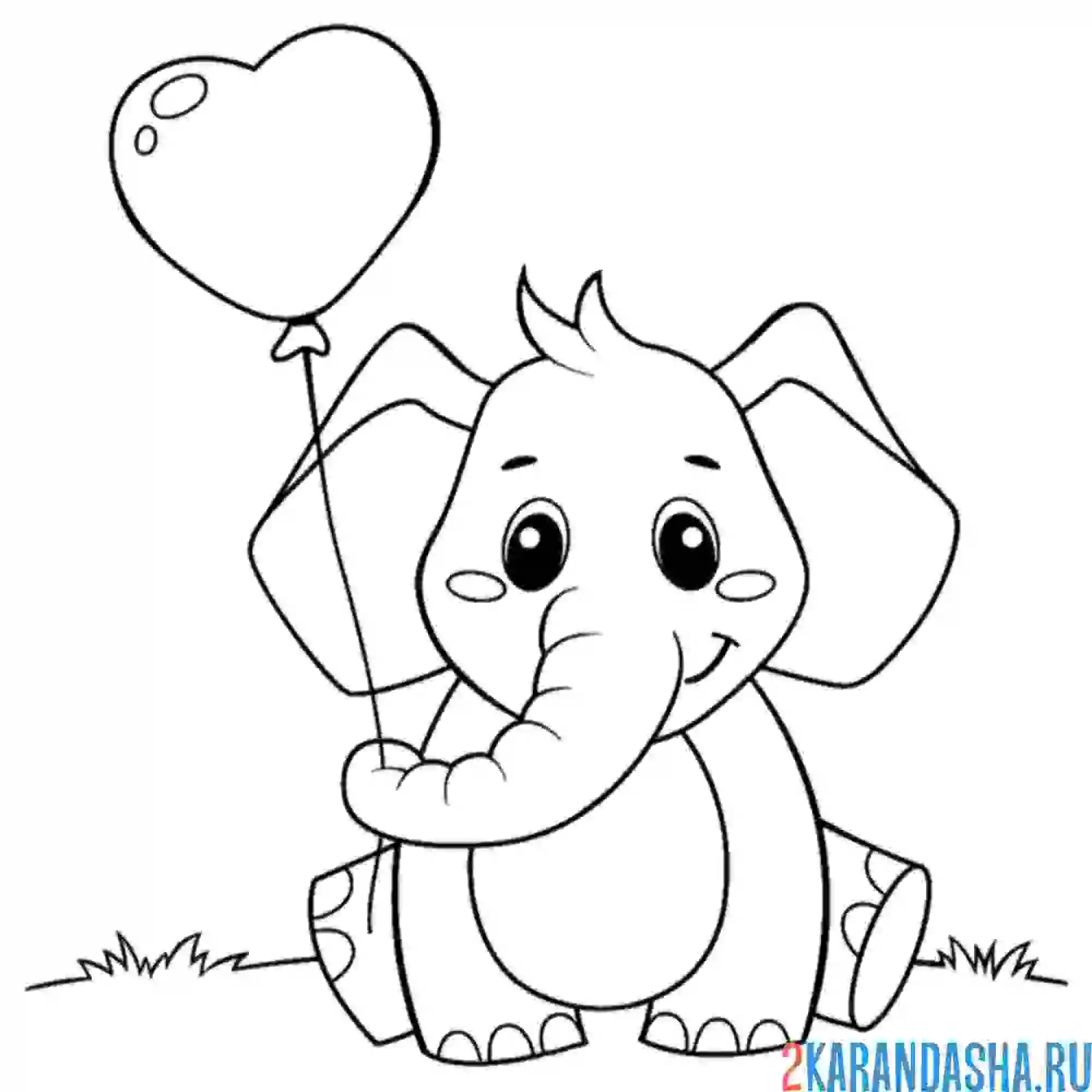 Раскраска слон с воздушным шариком