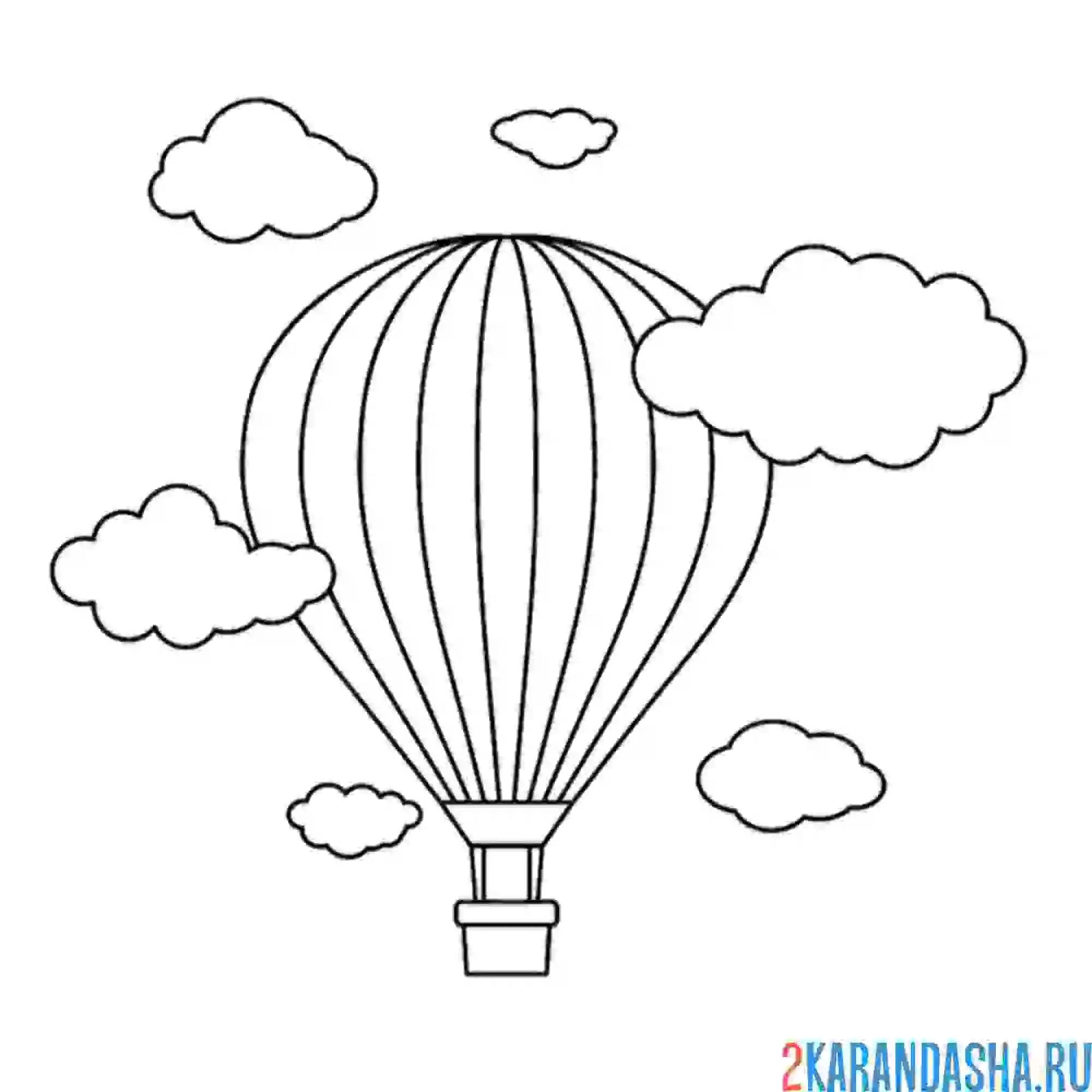 Раскраска воздушный шар с корзиной в небе