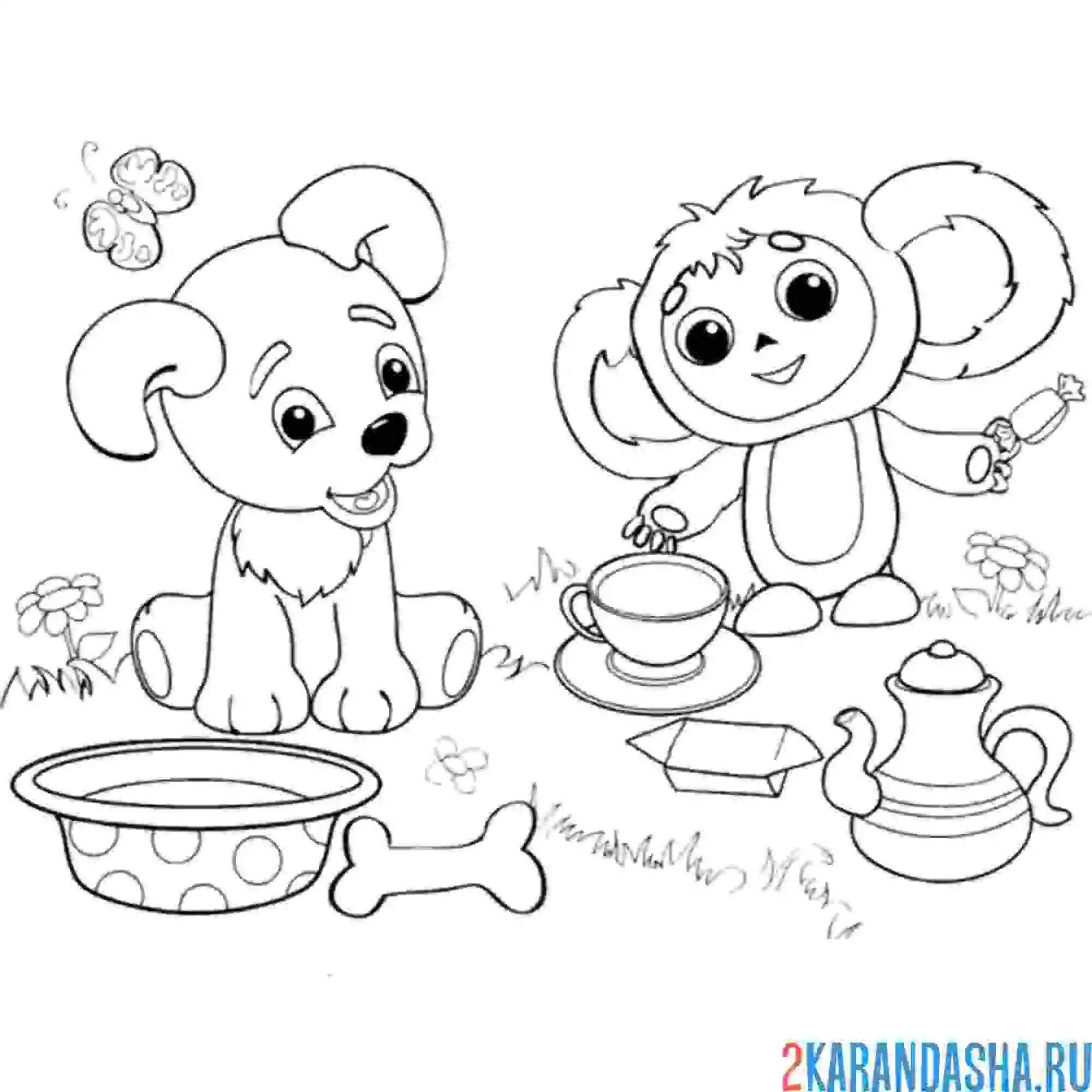 Раскраска чебурашка и песик