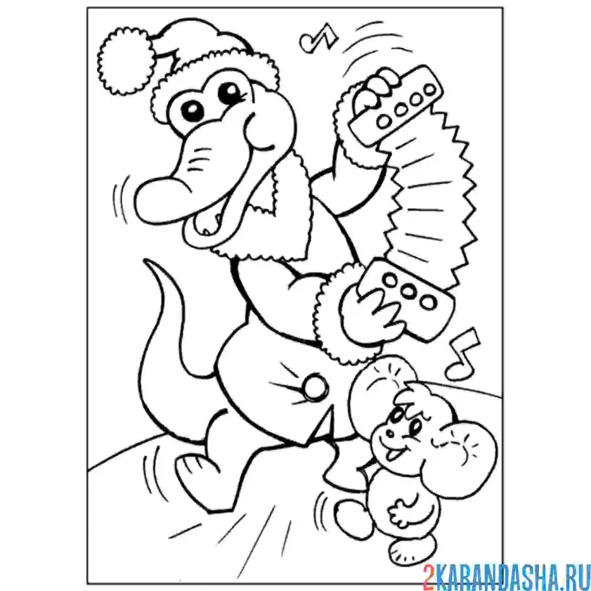 Раскраска чебурашка на новый год с геной