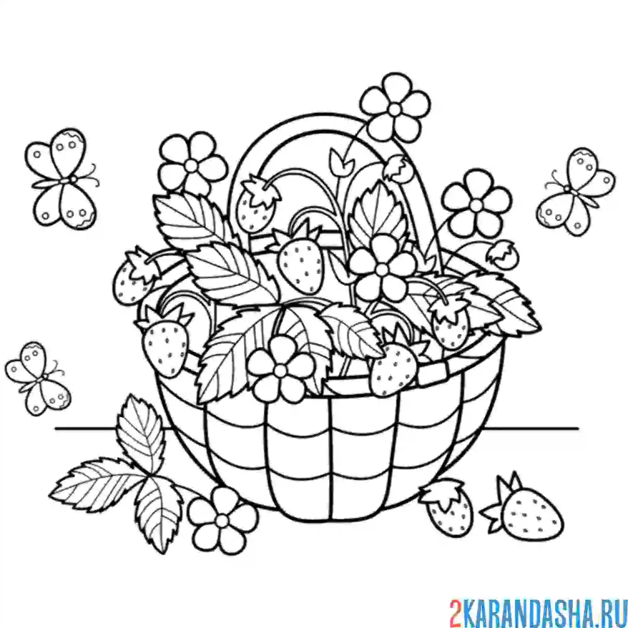 Раскраска натюрморт корзинка с цветами