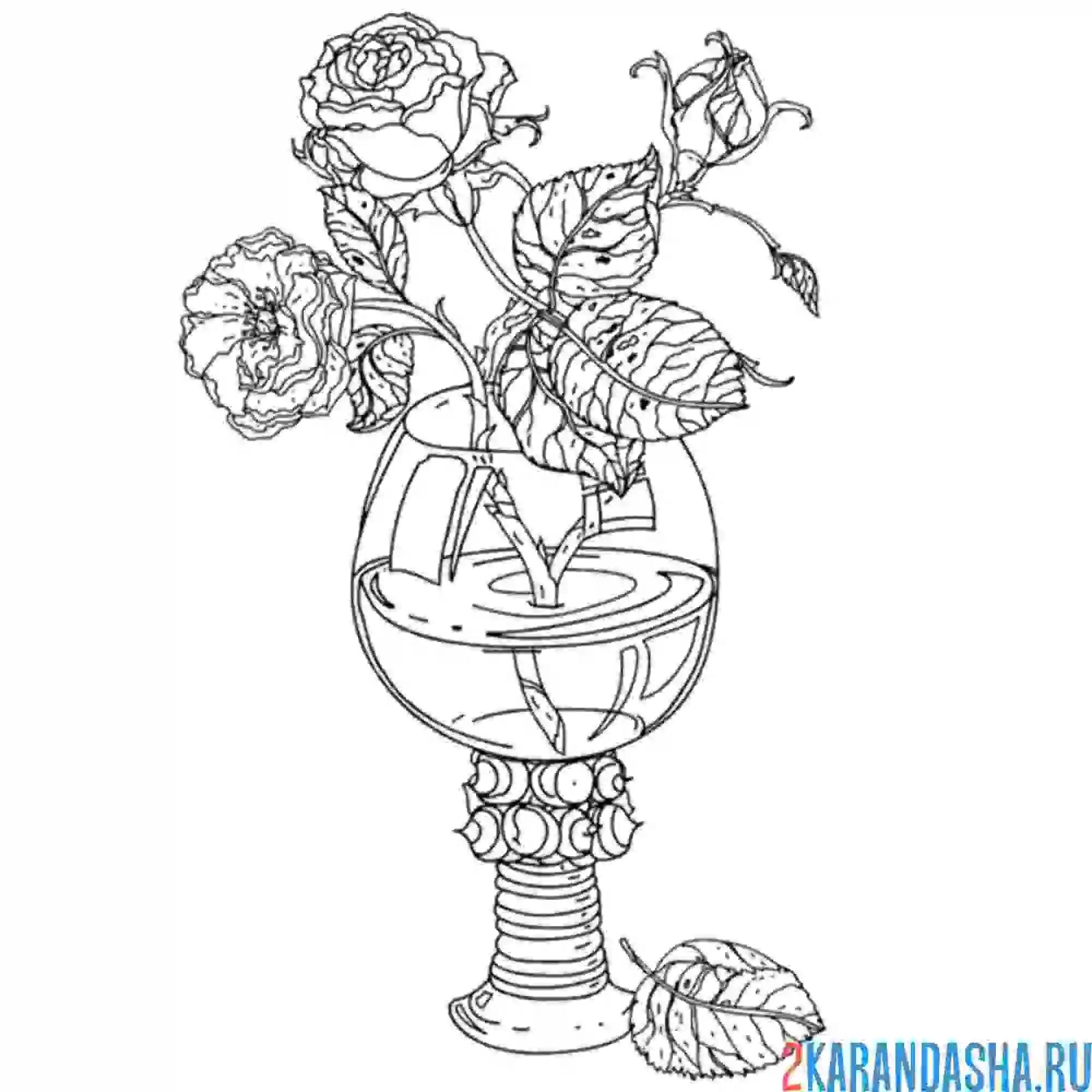 Раскраска цветы в стакане вазе