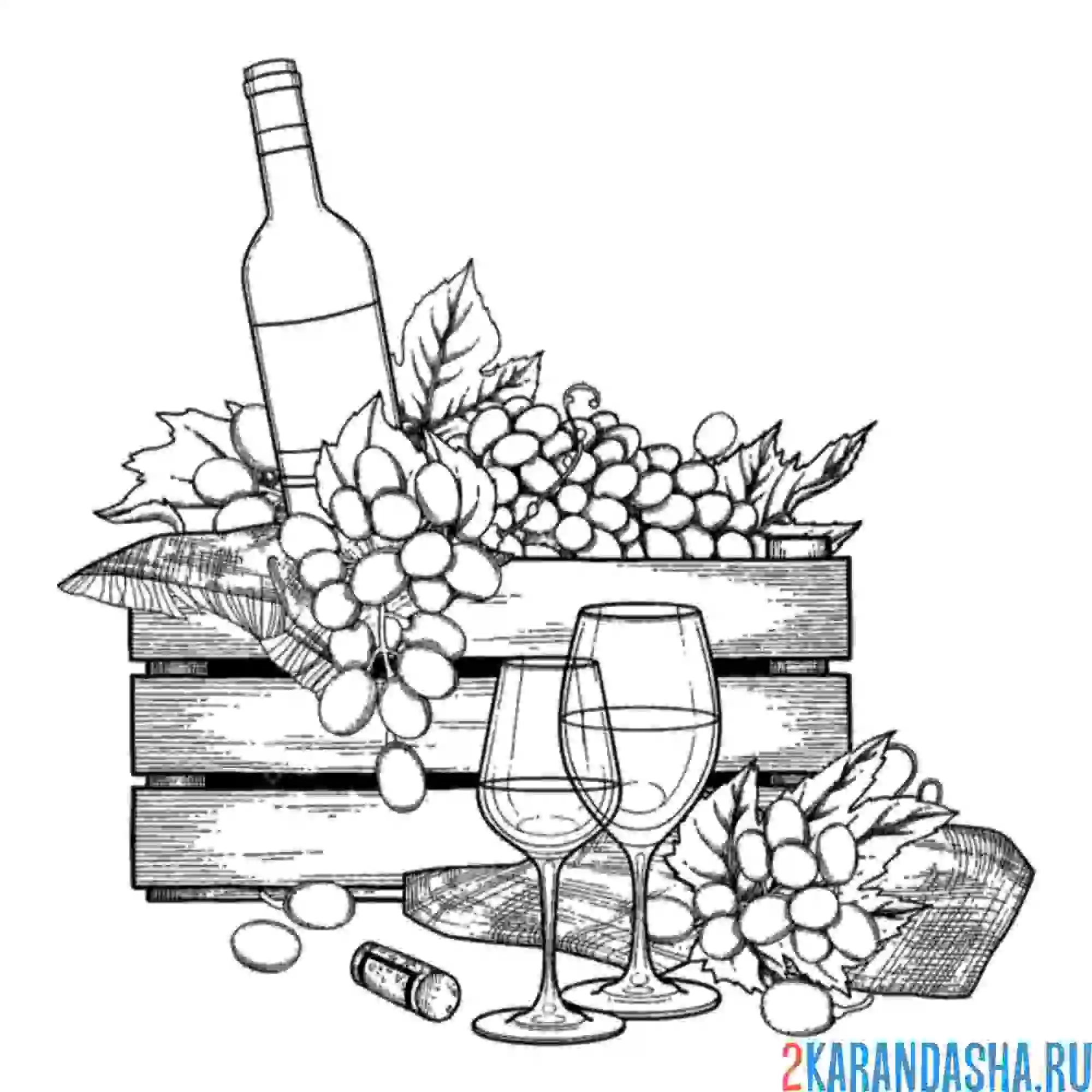 Раскраска натюрморт ящик вина