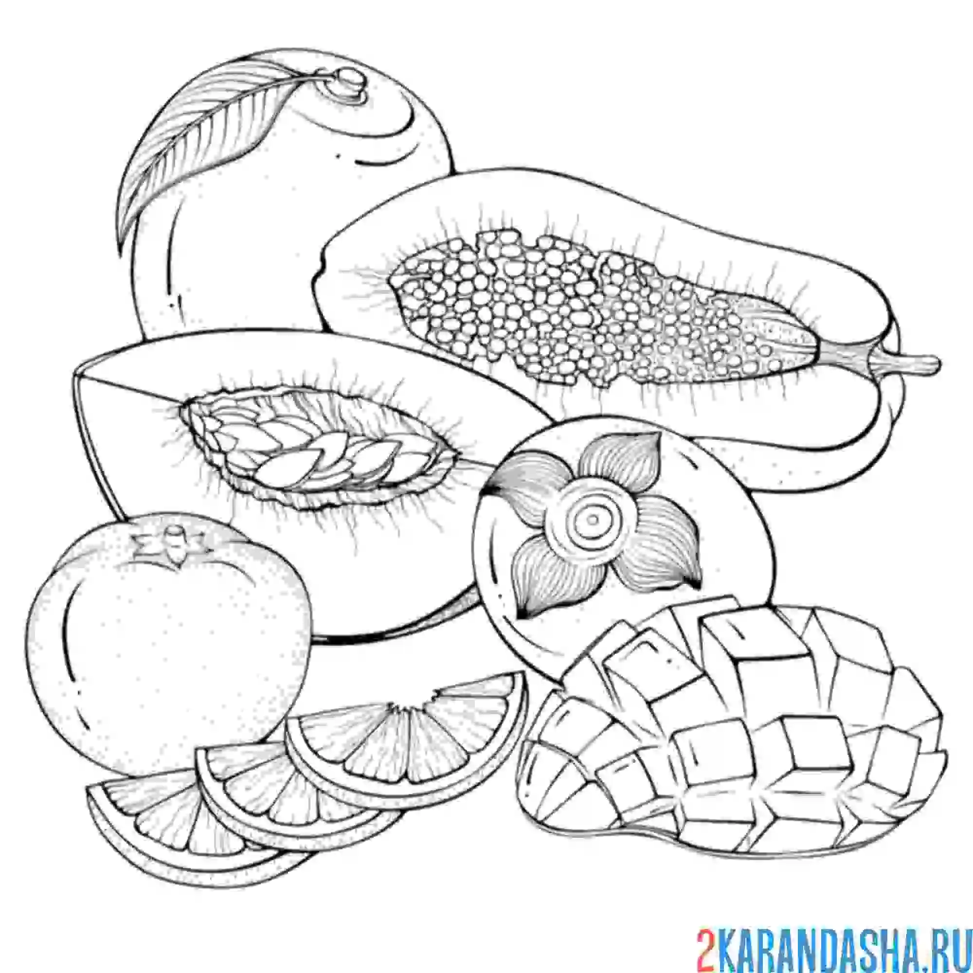 Раскраска заморские фрукты