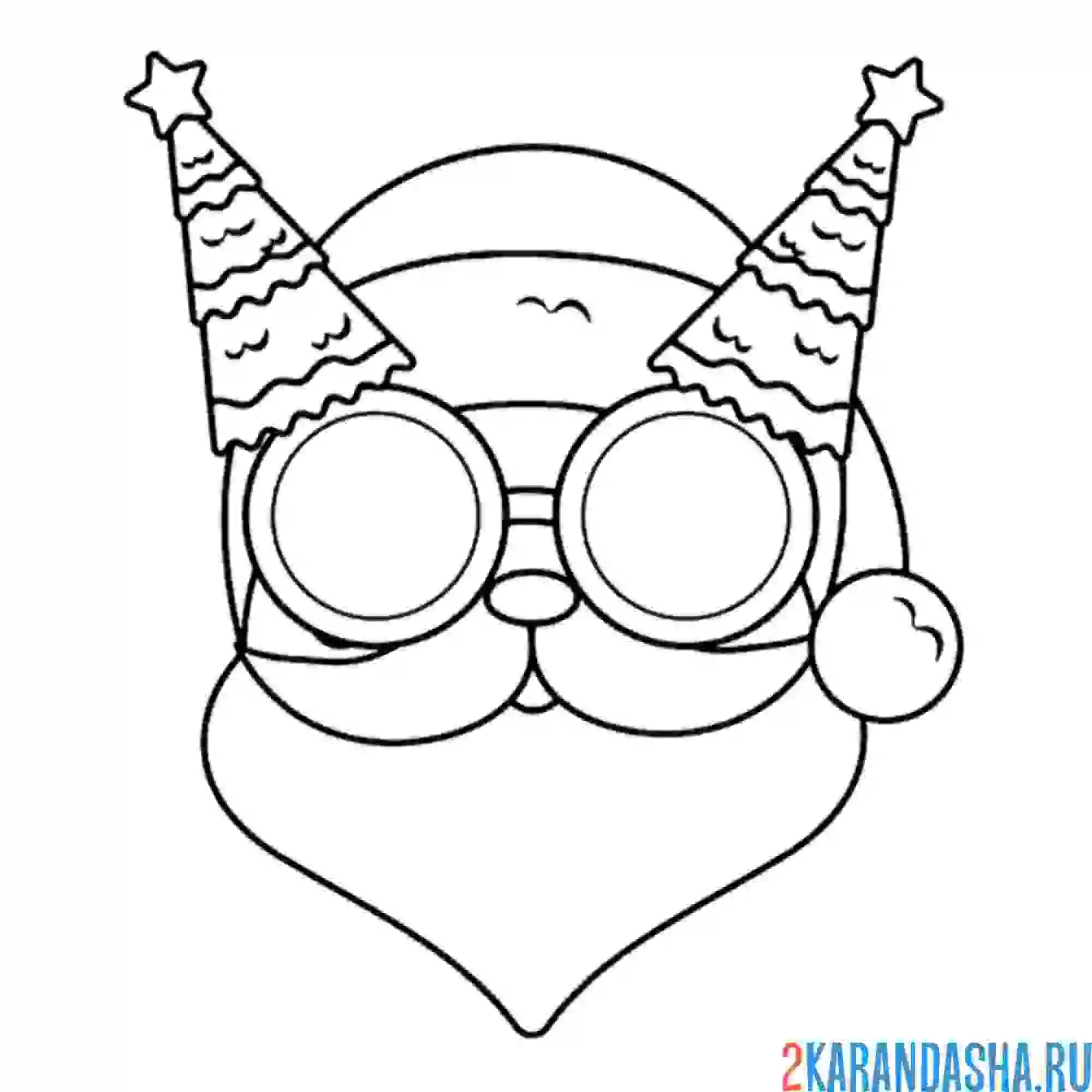 Раскраска дед мороз лицо в очках