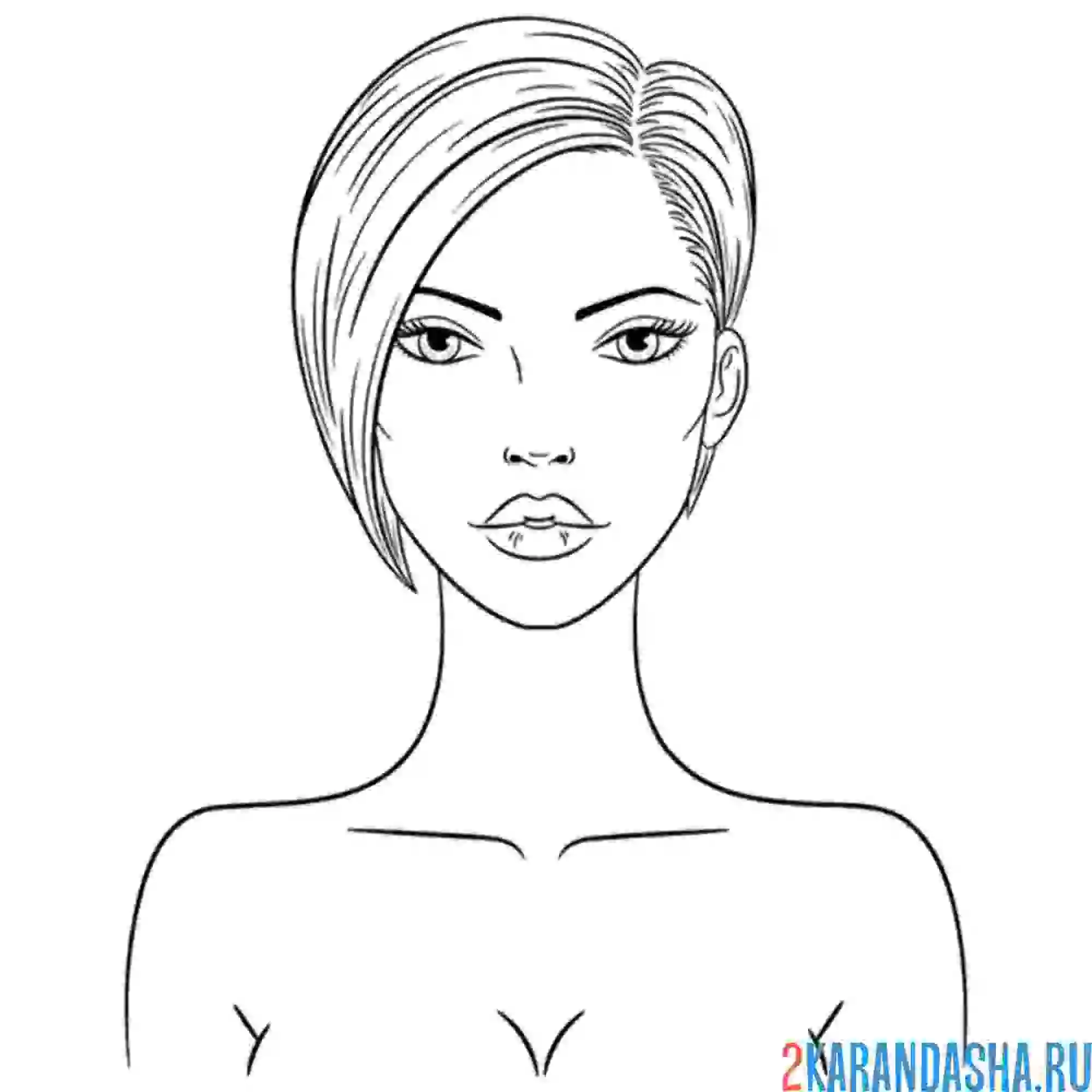 Раскраска лицо девушки короткая стрижка
