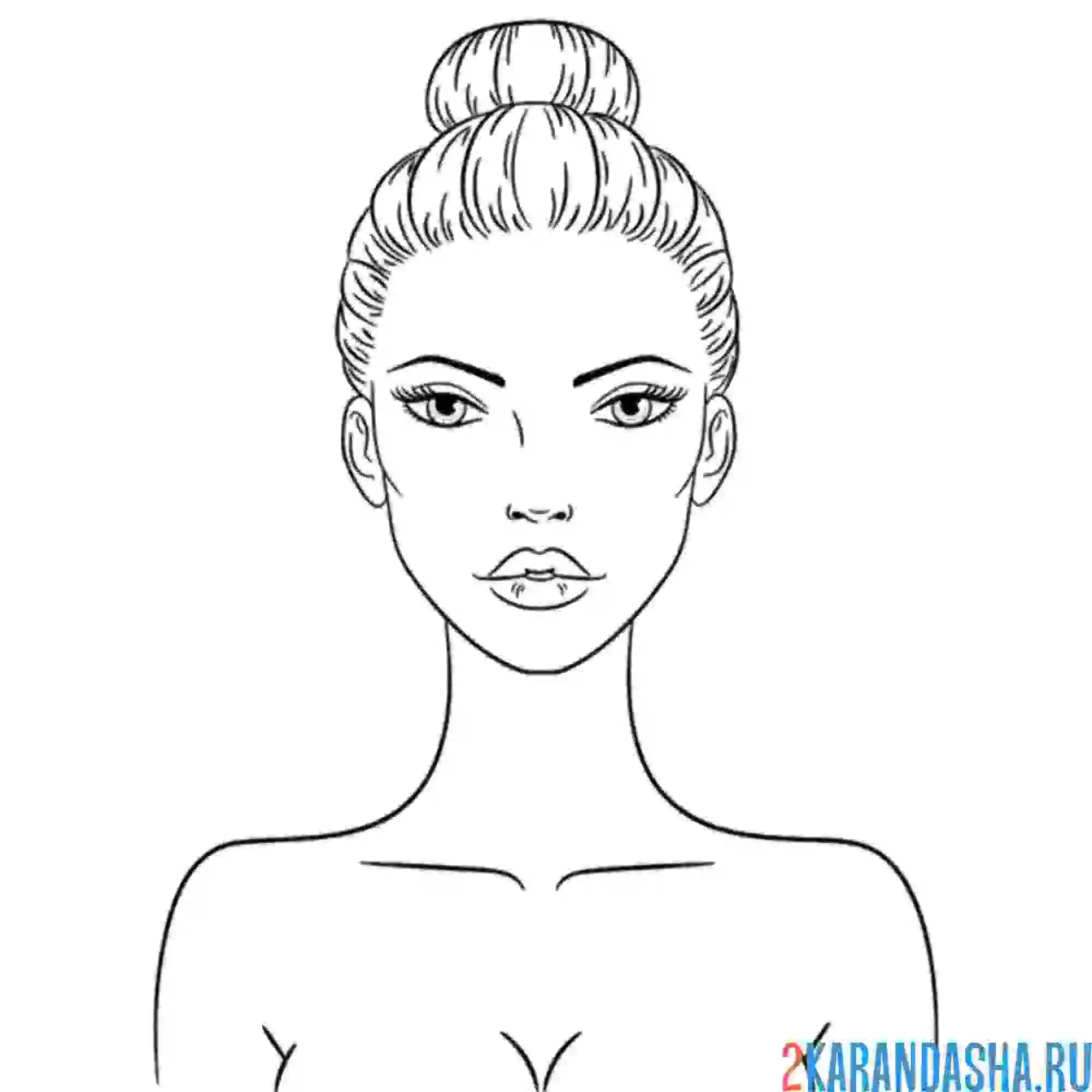 Раскраска лицо девушки пучок на голове