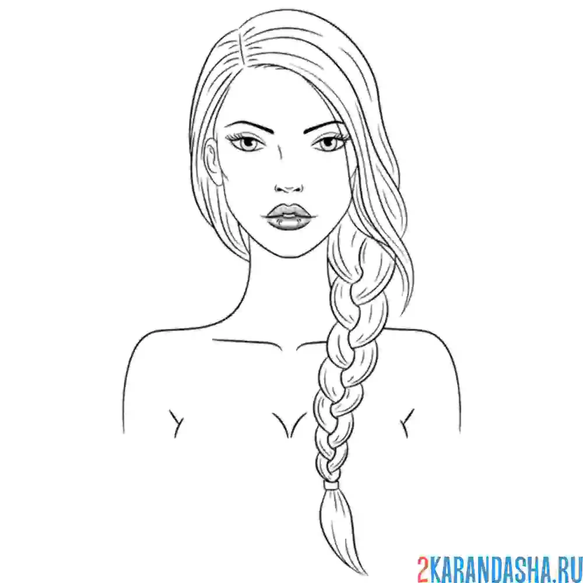 Раскраска лицо девушки косичка