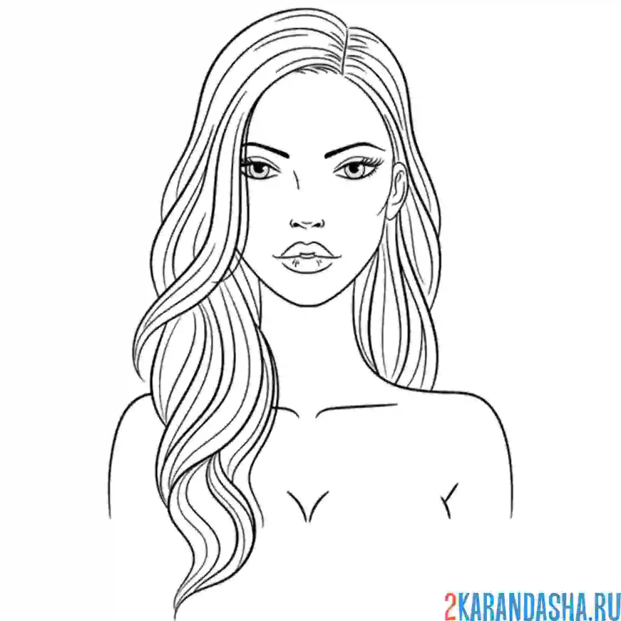 Раскраска лицо девушки распущенные волосы