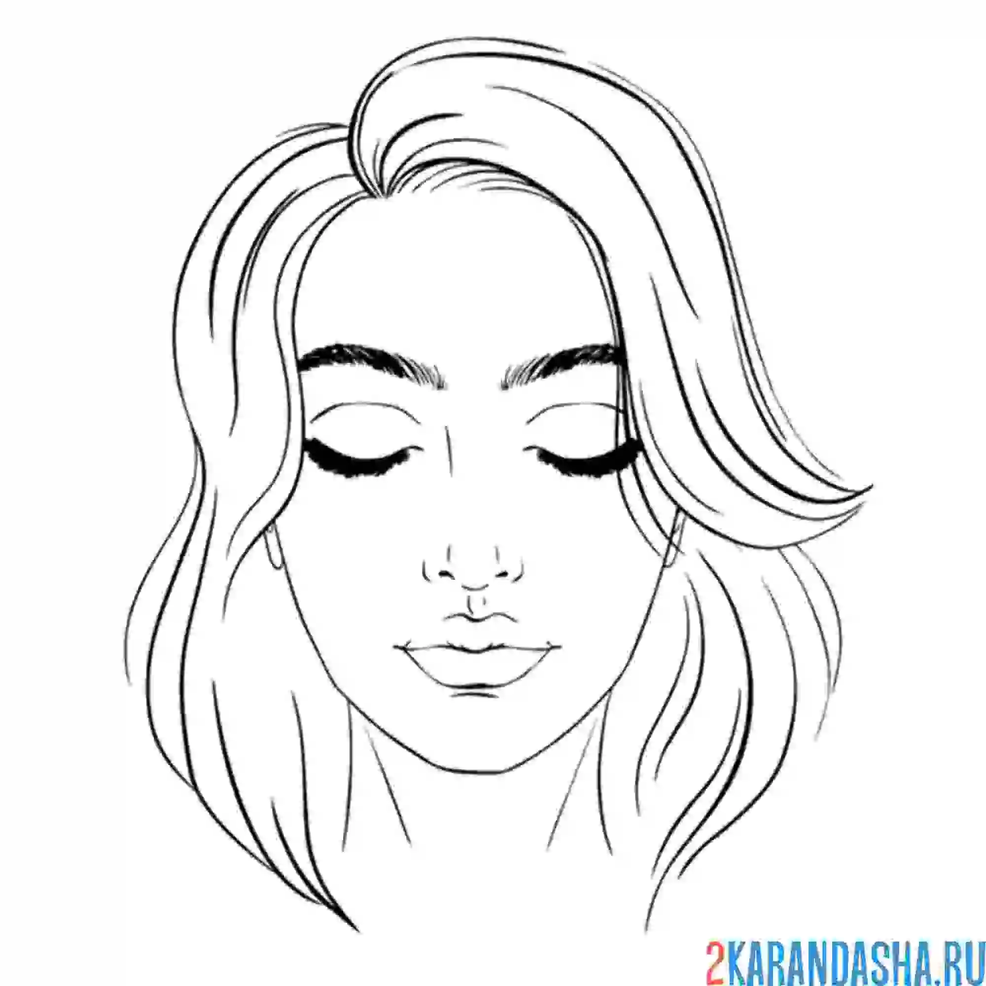 Раскраска лицо девушки с закрытыми глазами и прической