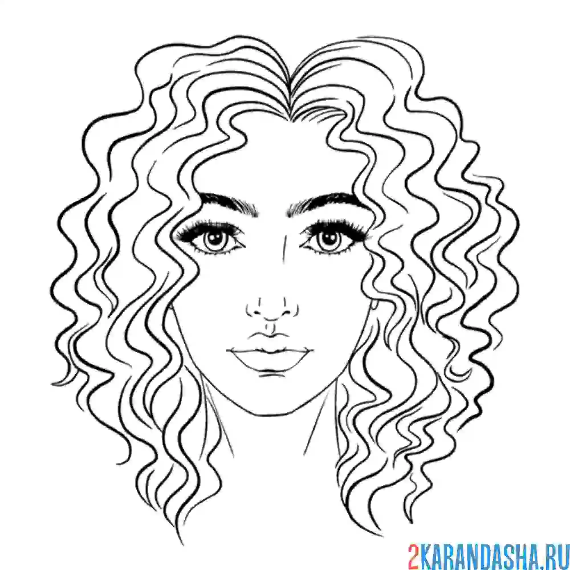 Раскраска лицо девушки с волнистыми волосами
