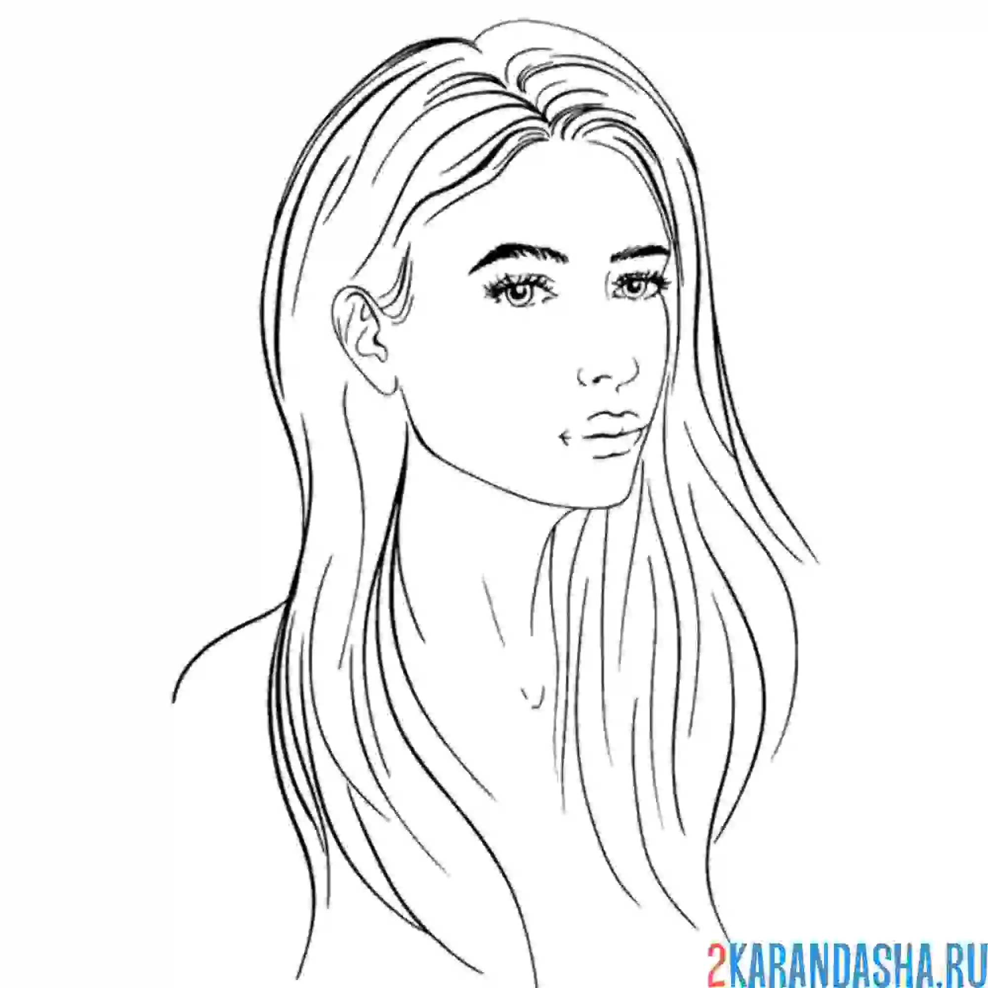 Раскраска девушка с густыми волосами