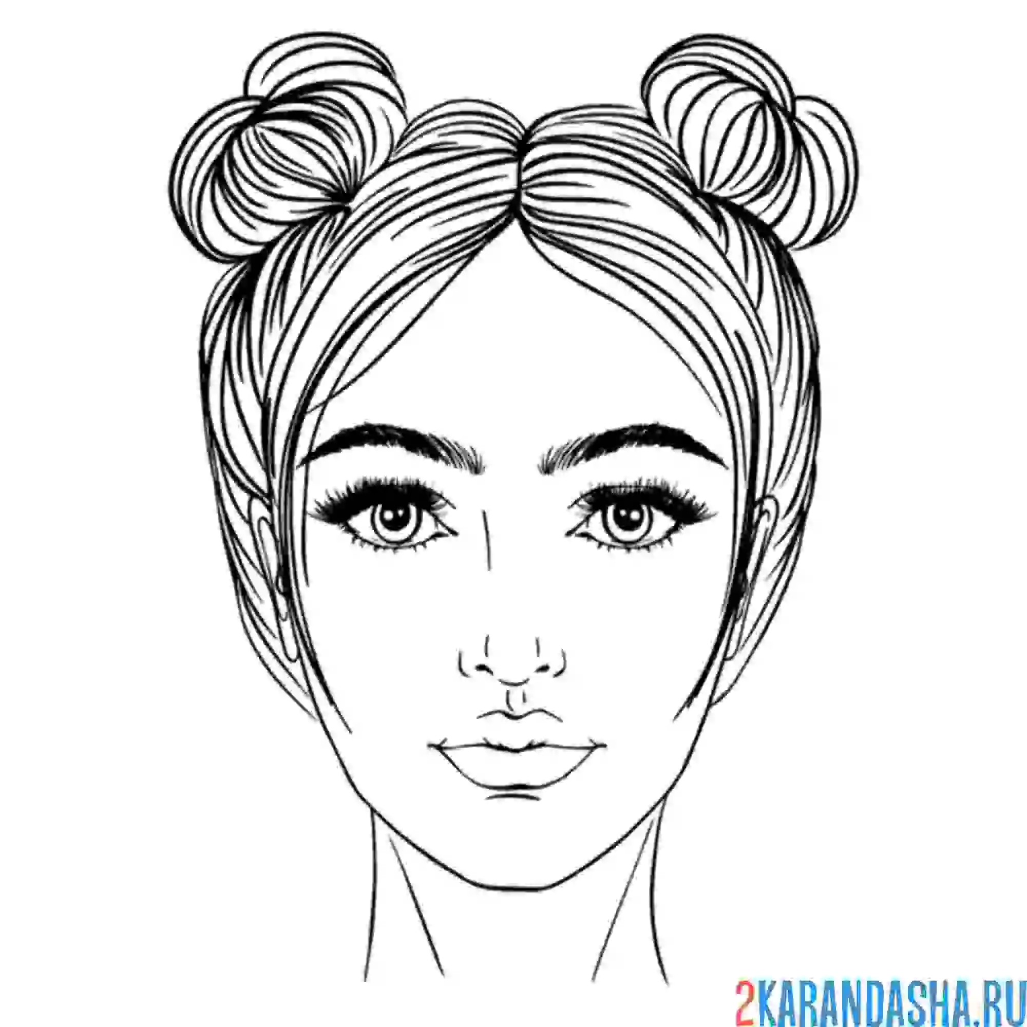 Раскраска лицо девушки для макияжа с прической