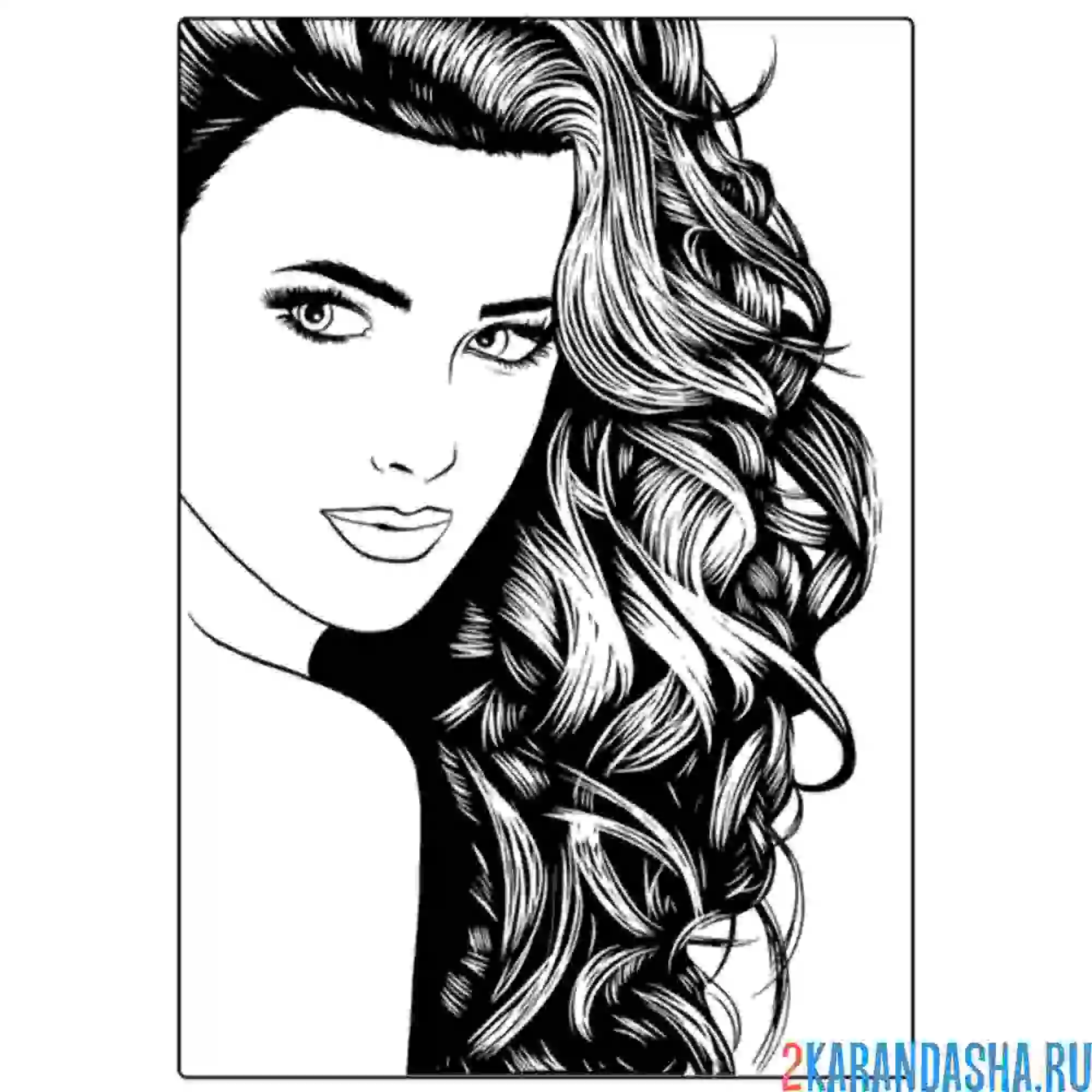 Раскраска лицо девушки с шикарными волосами