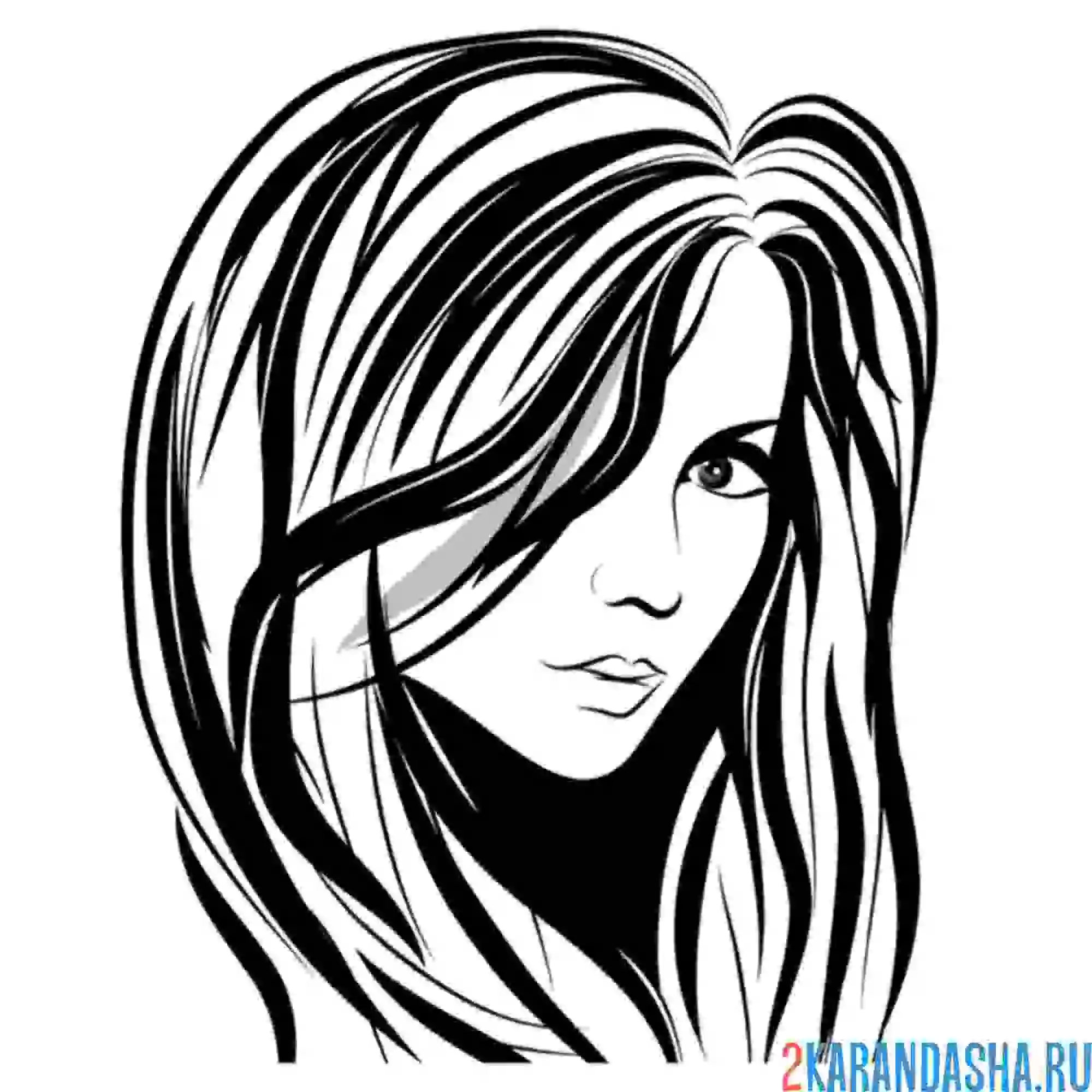 Раскраска густые волосы закрыли лицо девушки