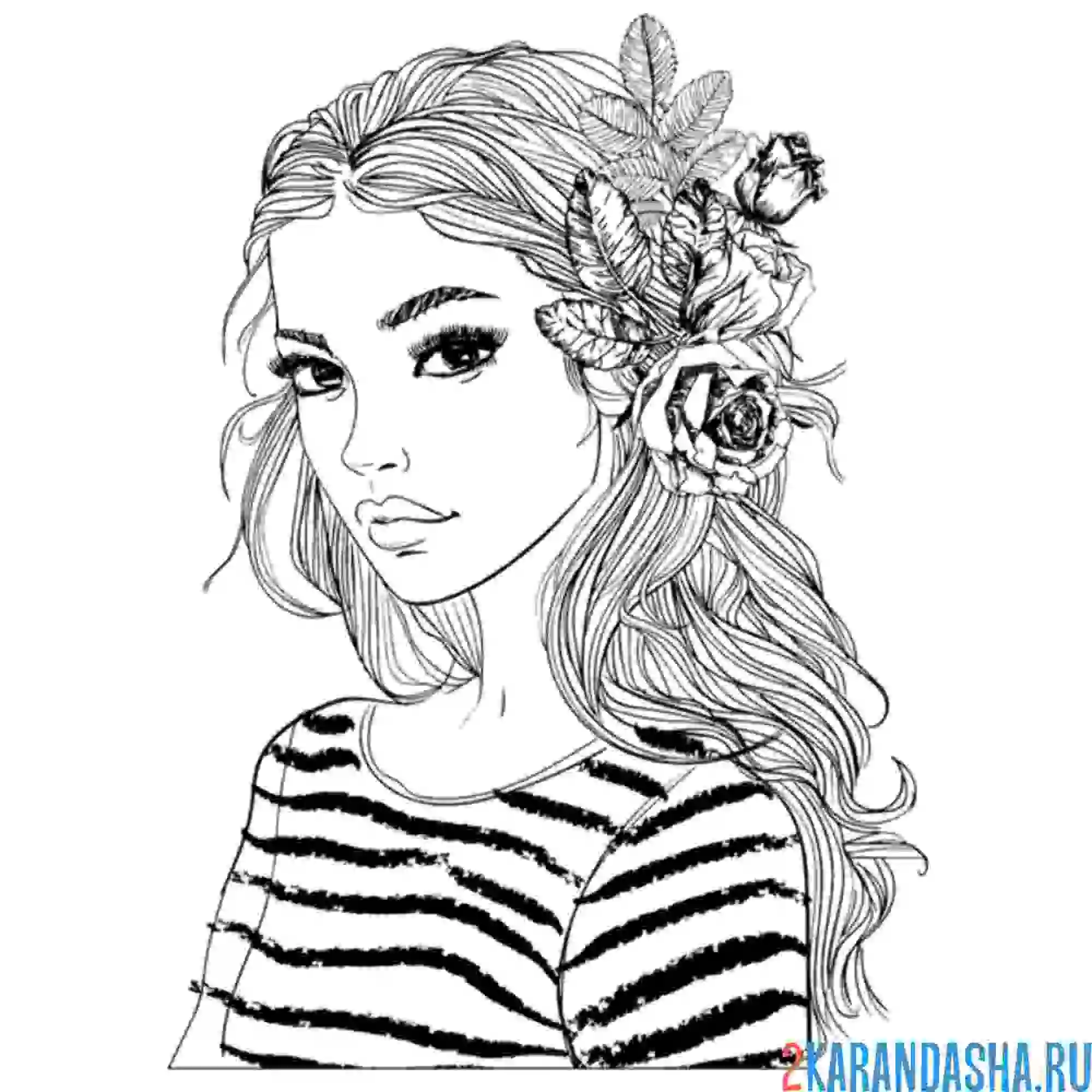 Раскраска лицо девушки и красивая прическа