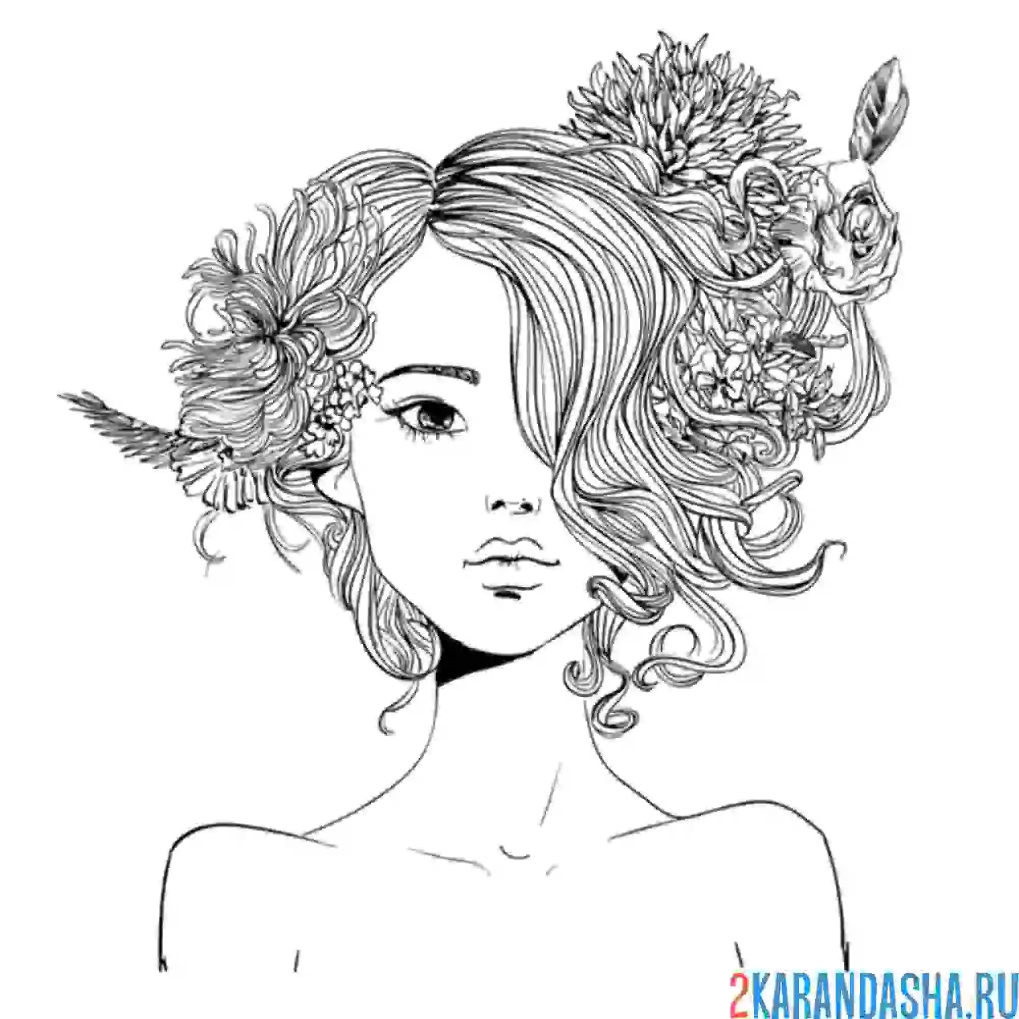 Раскраска лицо девушки с необычной прической