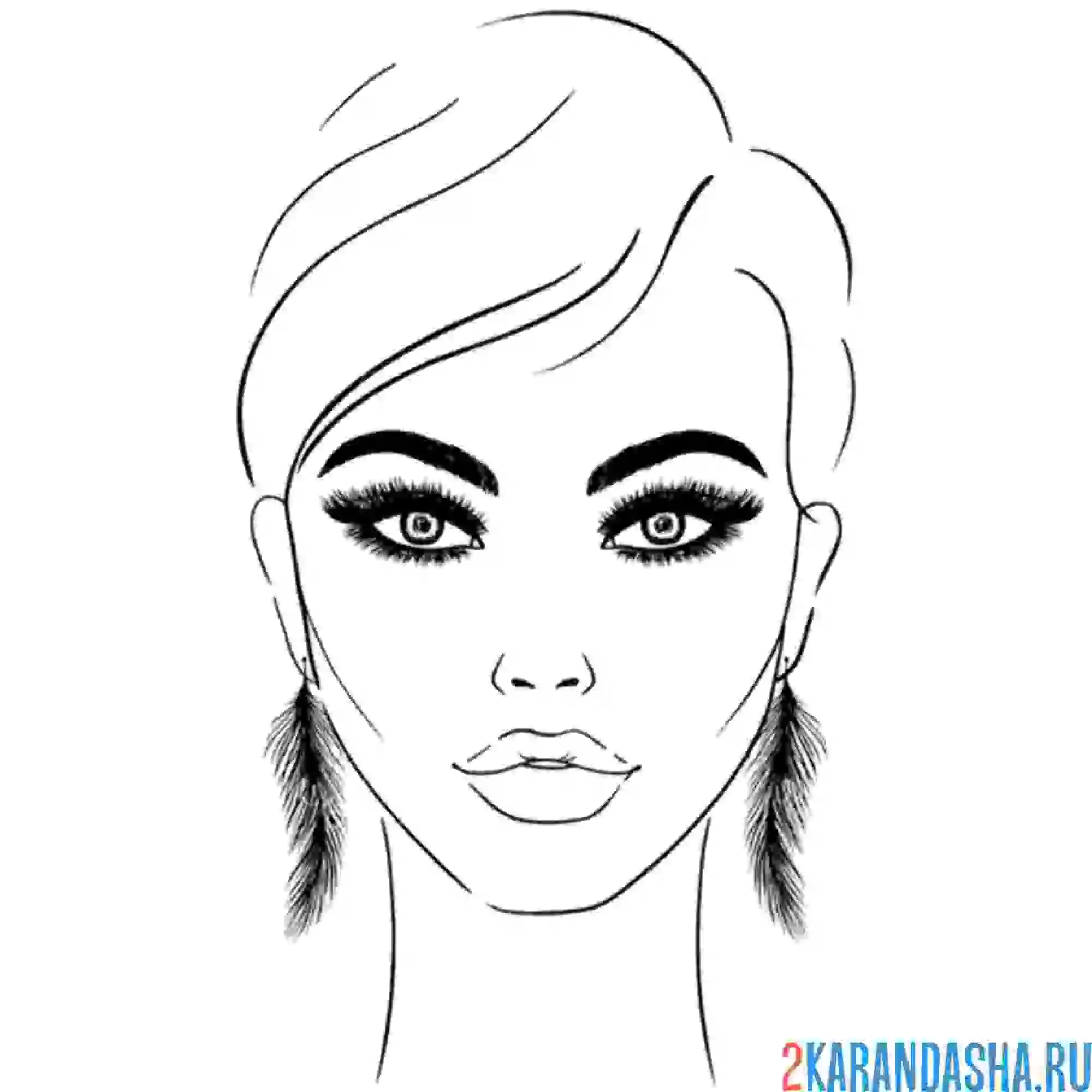Раскраска лицо девушки с макияжем и серьгами