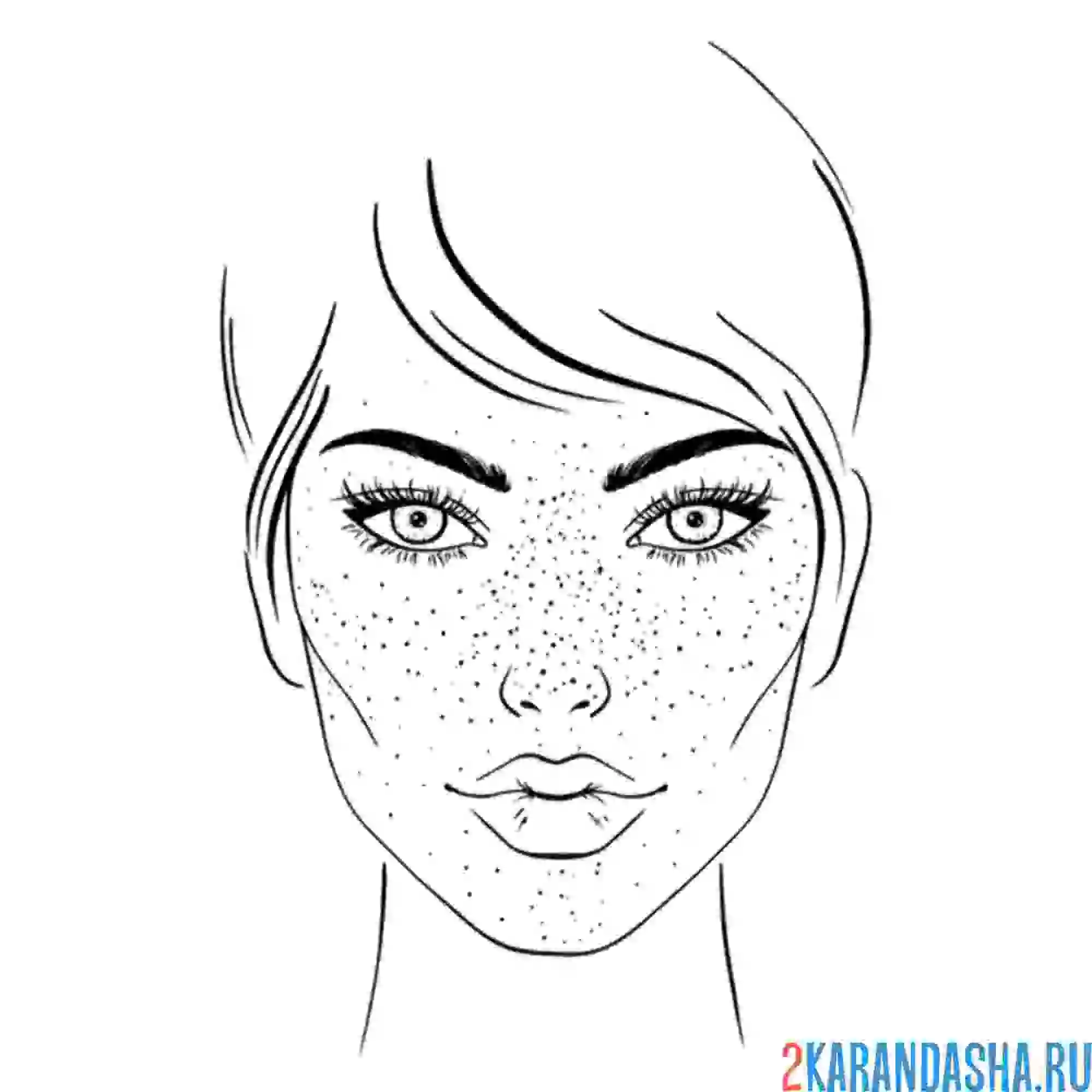 Раскраска лицо девушки с веснушками