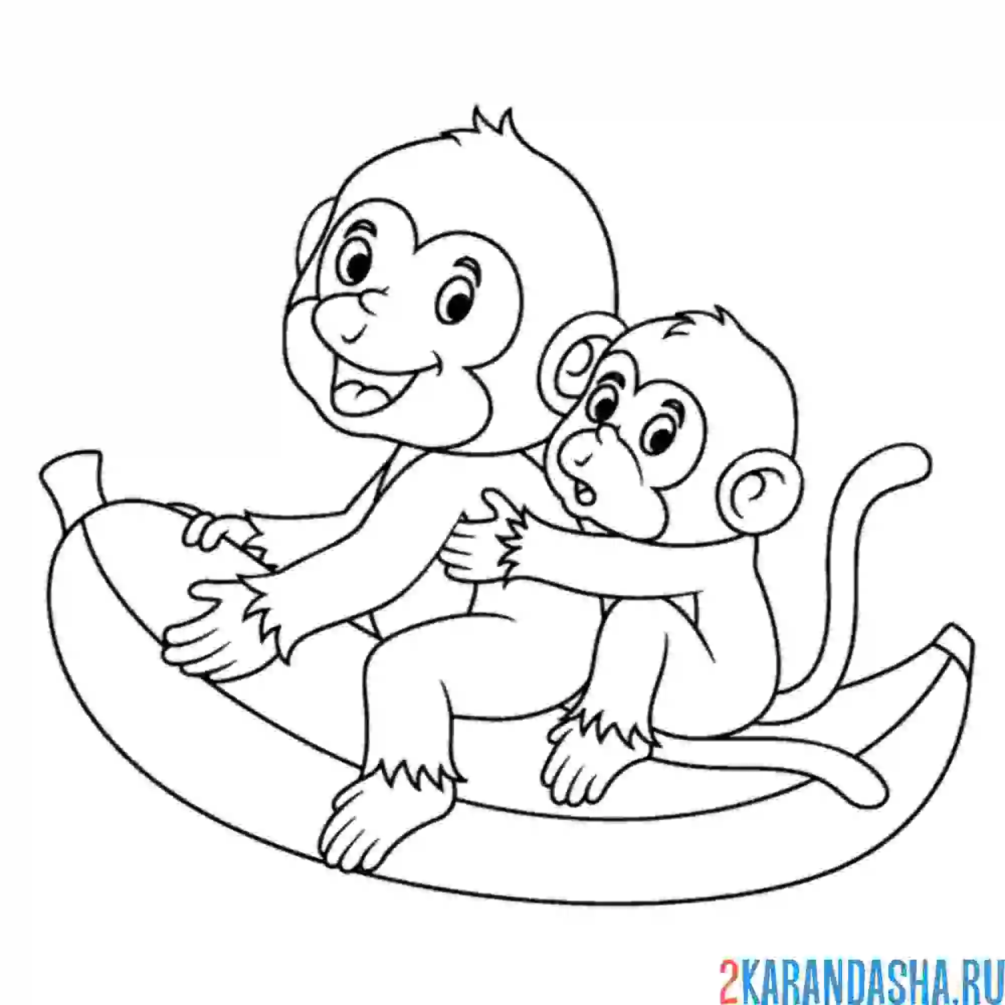 Раскраска обезьянки на банане