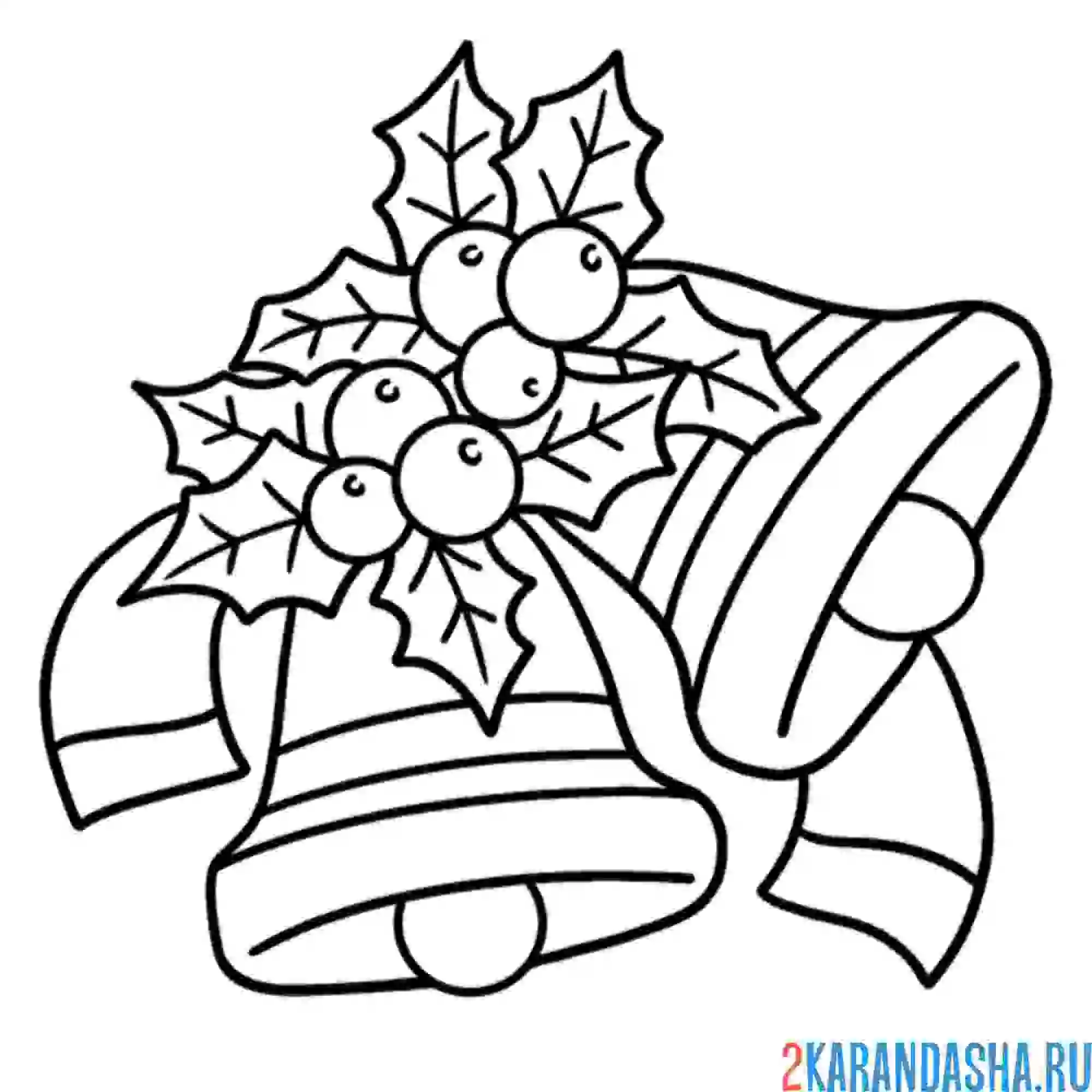 Раскраска два рождественских колокольчика