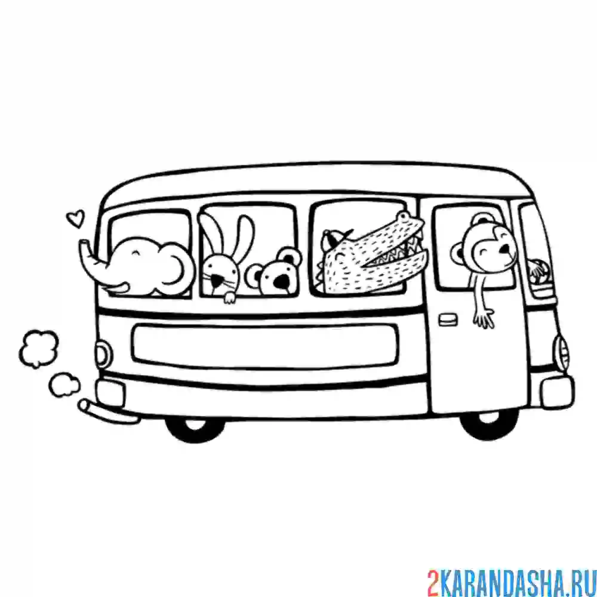 Раскраска автобус с животными
