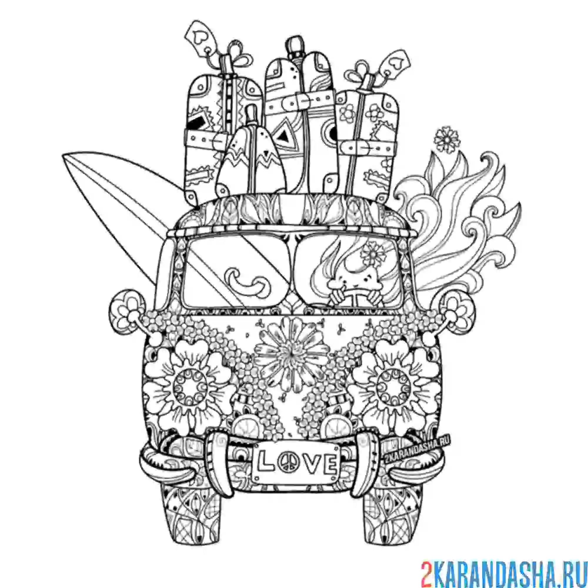 Раскраска хиппи мини-автобус