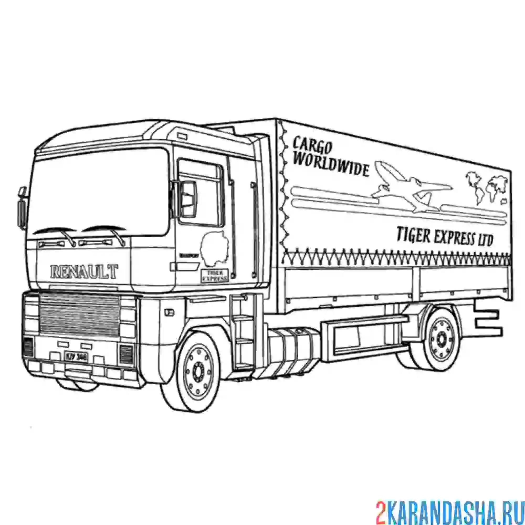Раскраска грузовик tiger express truck