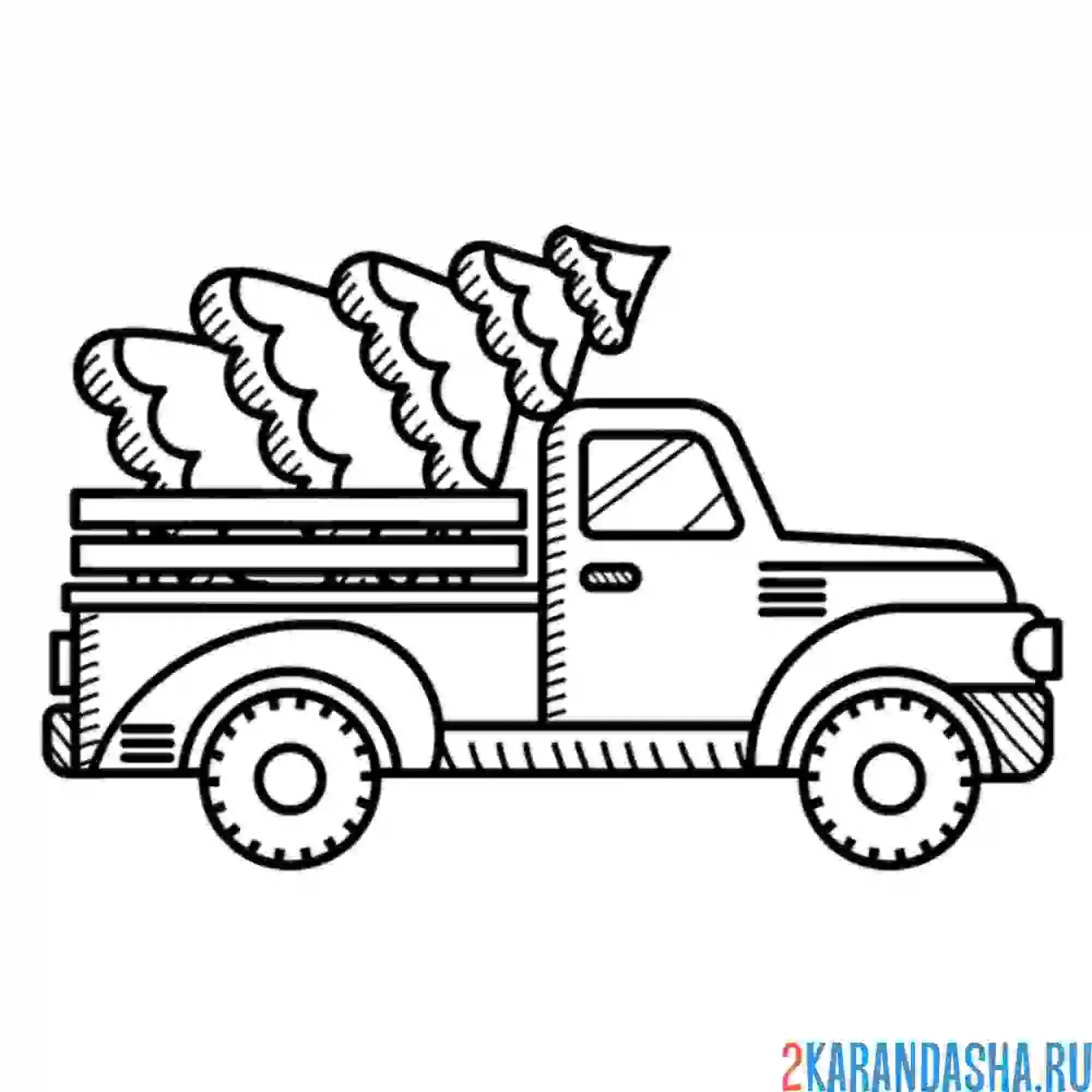 Раскраска грузовик с елкой