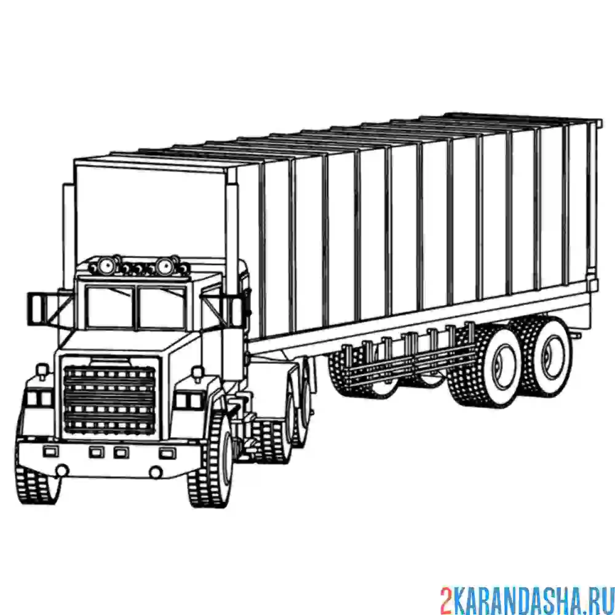 Раскраска большой грузовик с прицепом