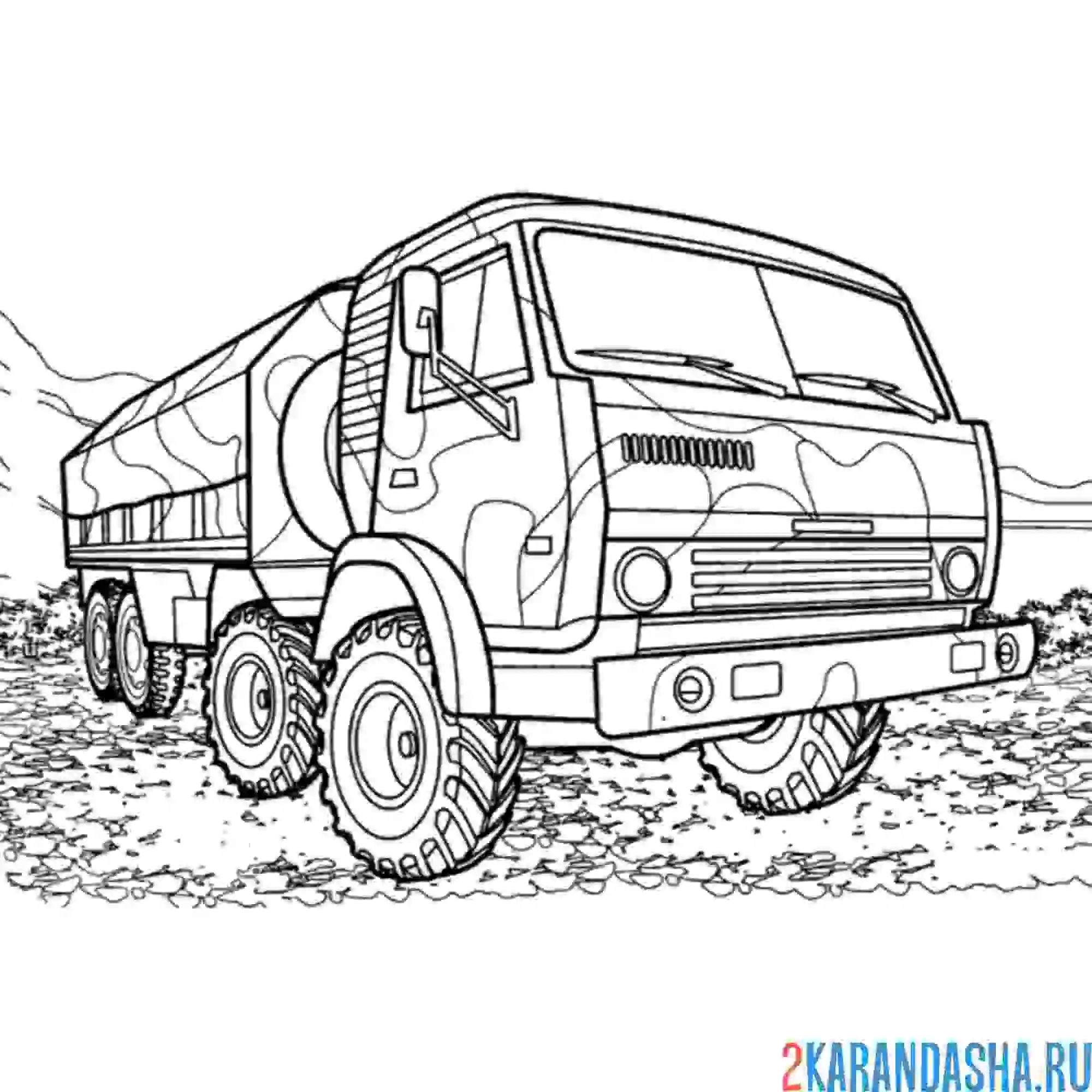 Раскраска военный грузовик