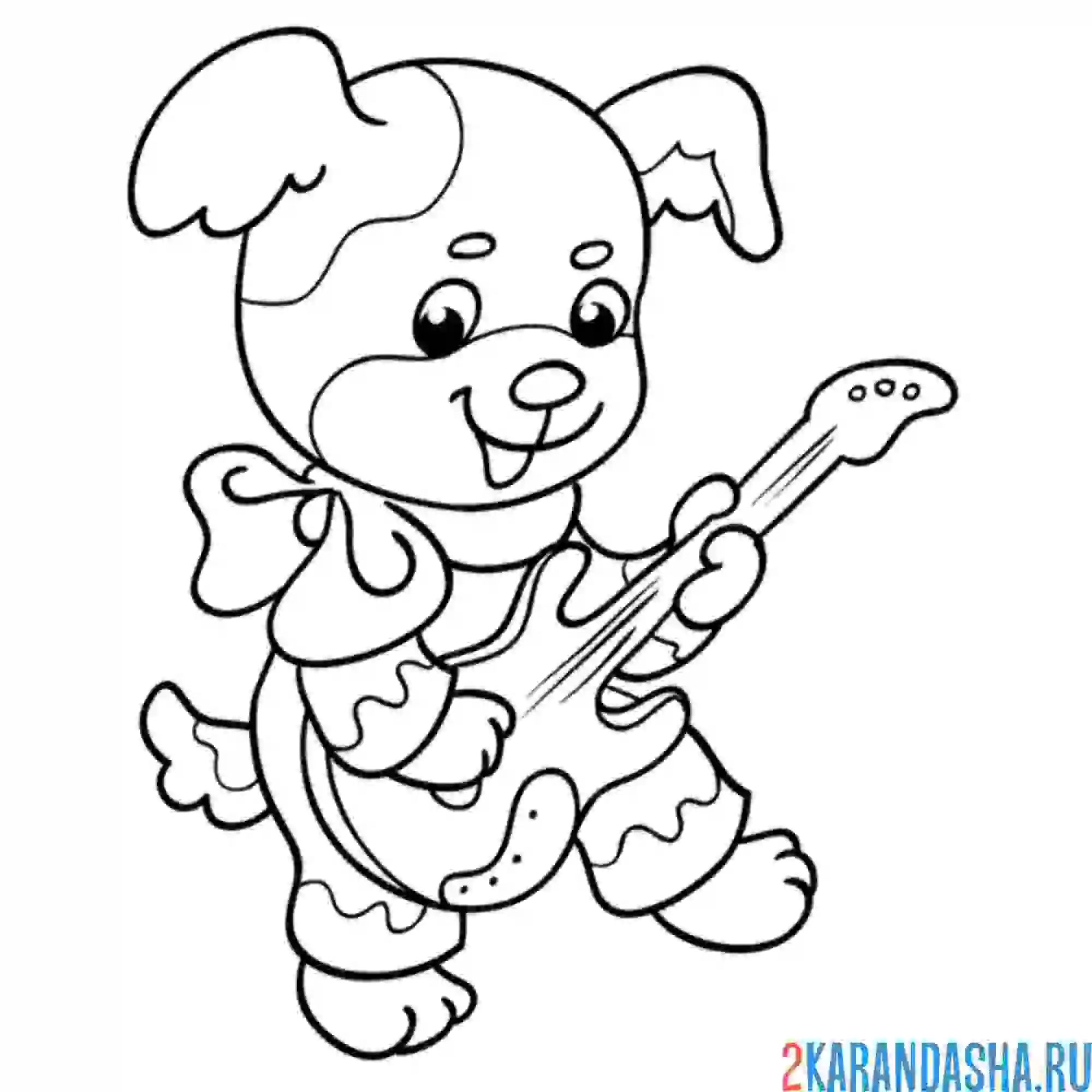 Раскраска собака играет на гитаре