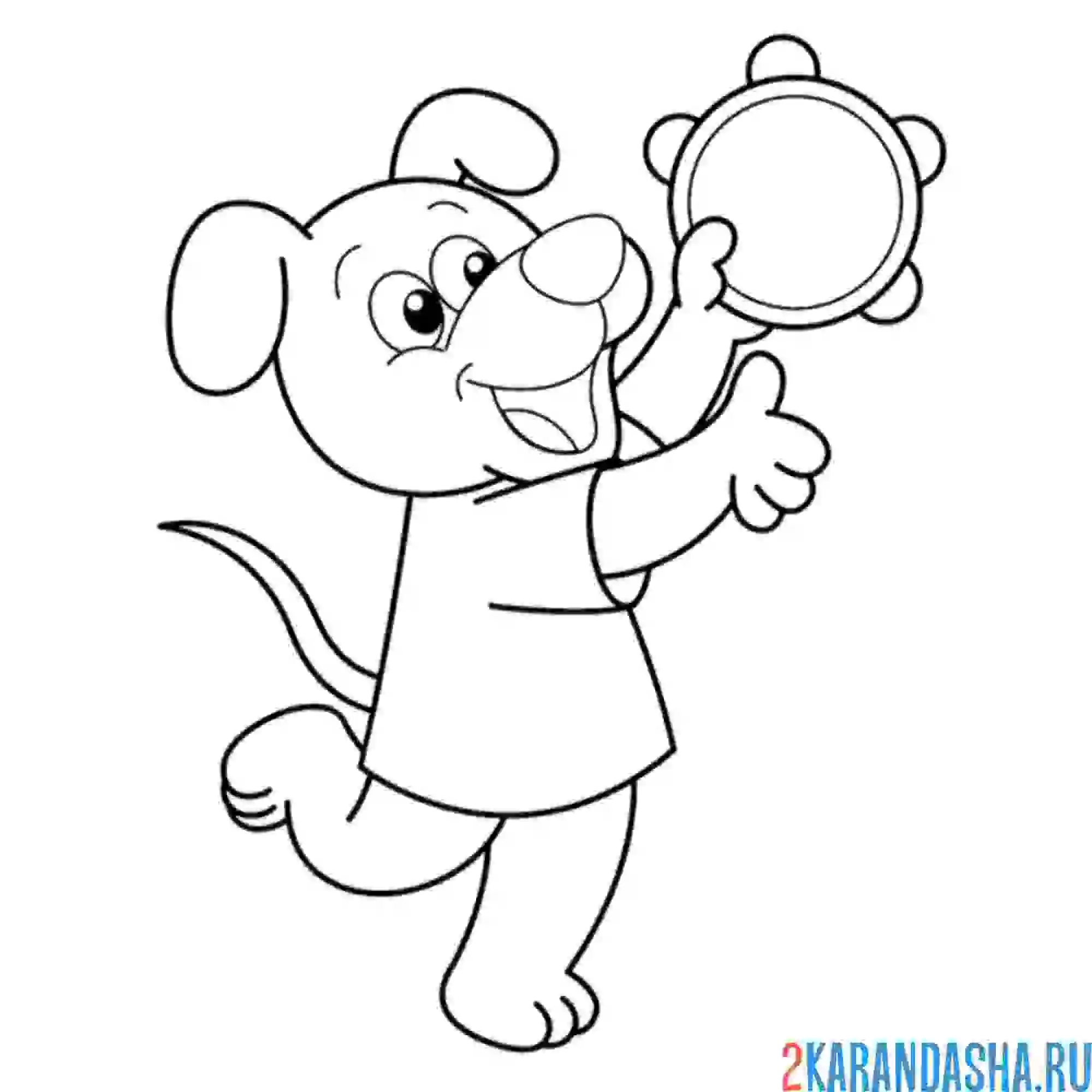 Раскраска собака играет с бубном