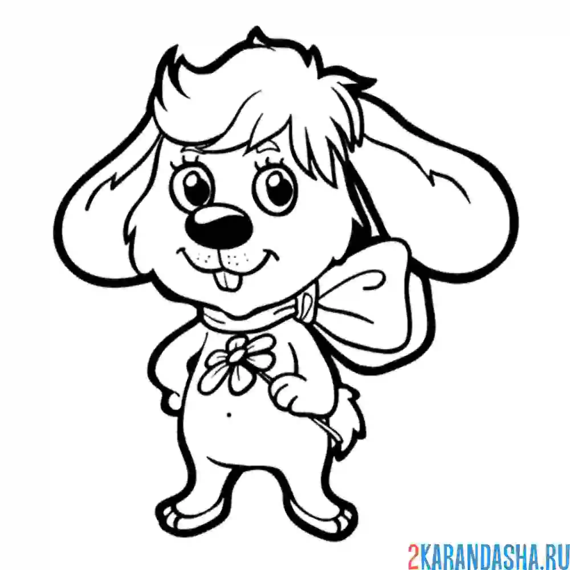 Раскраска собака с бантом