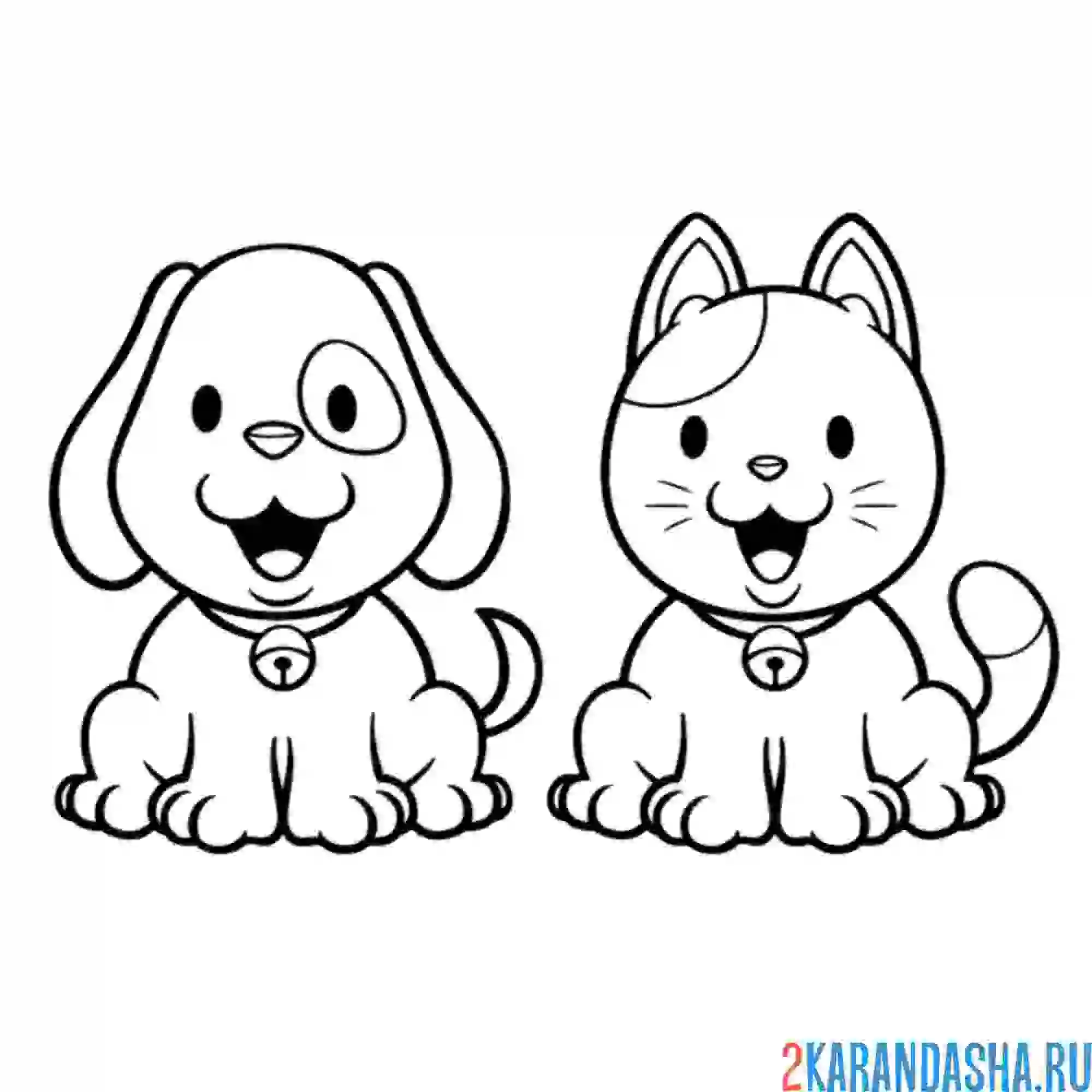 Раскраска собака и кошечка