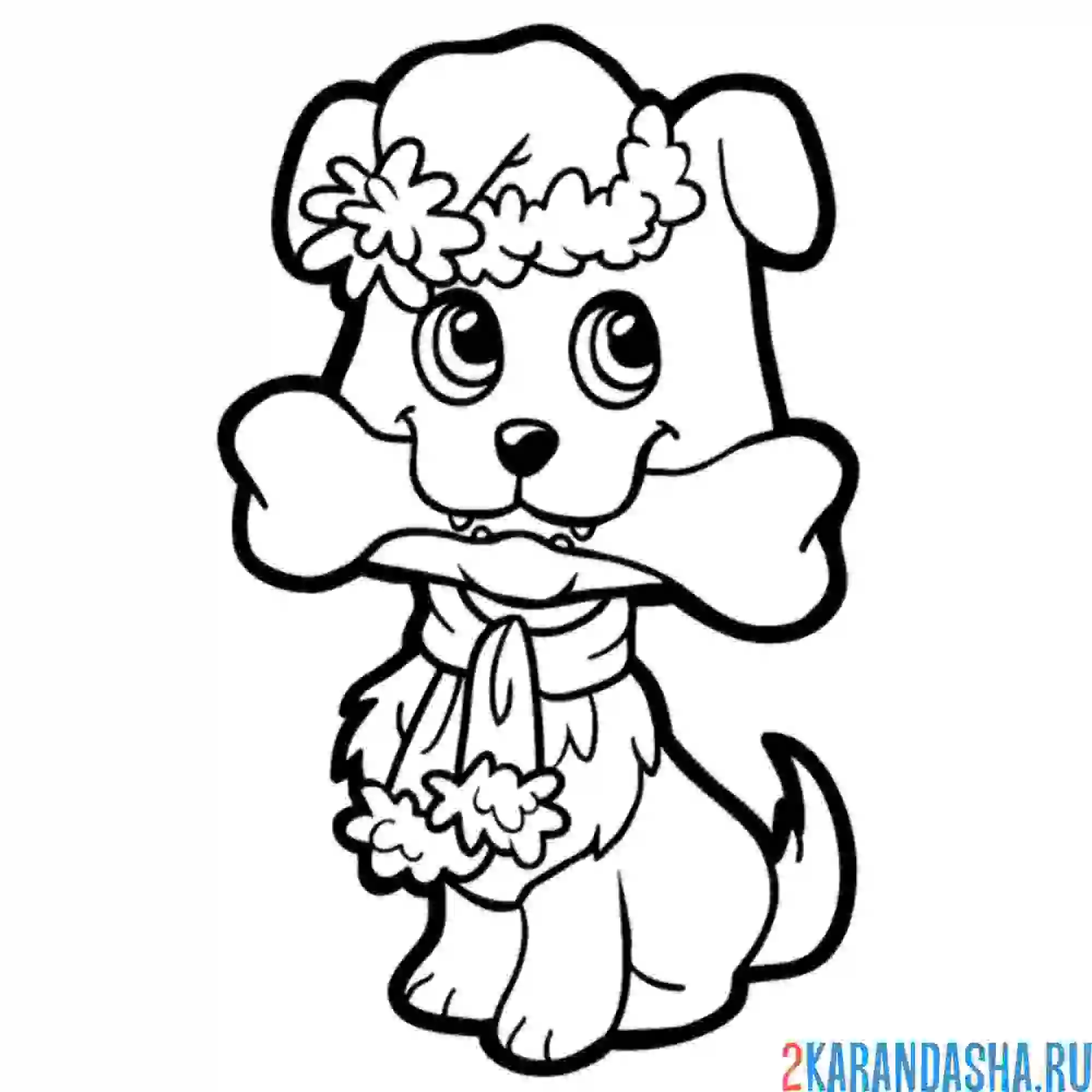 Раскраска собачка новогодняя в шапке