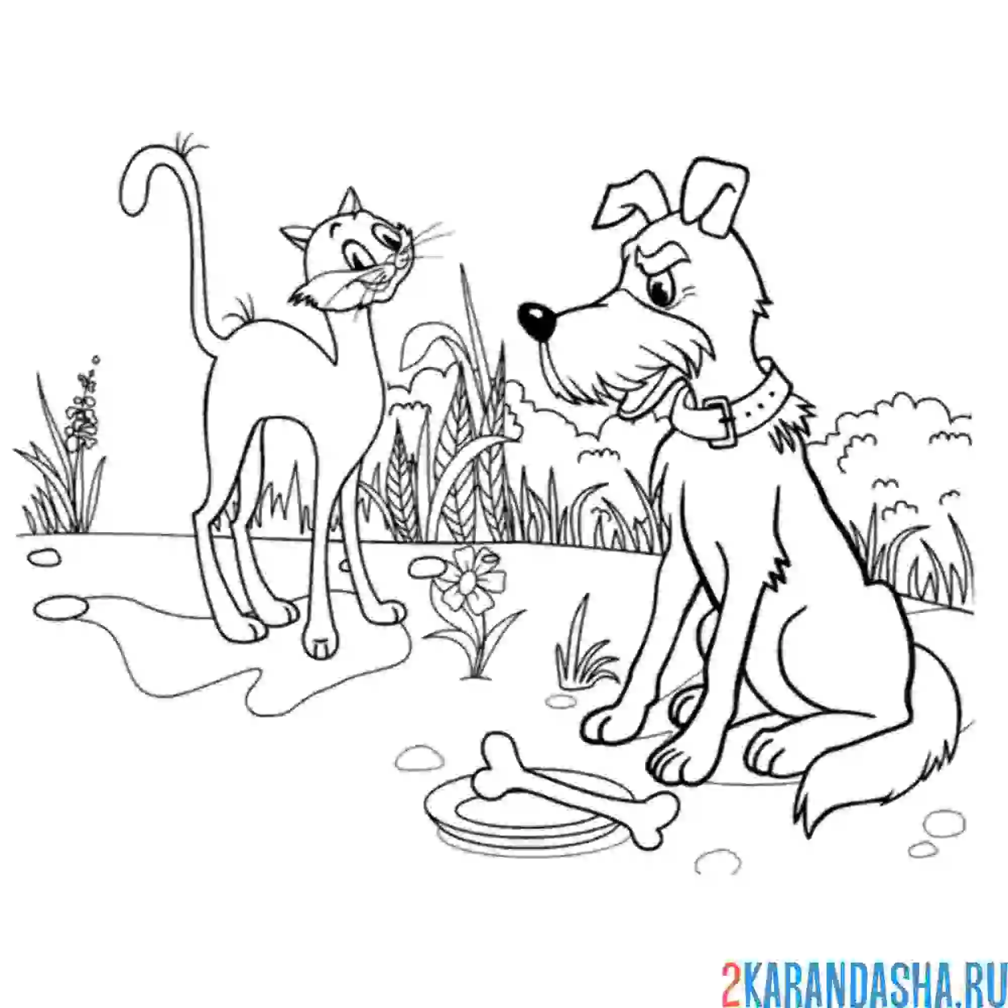 Раскраска собака и кот из котенка по имени гав