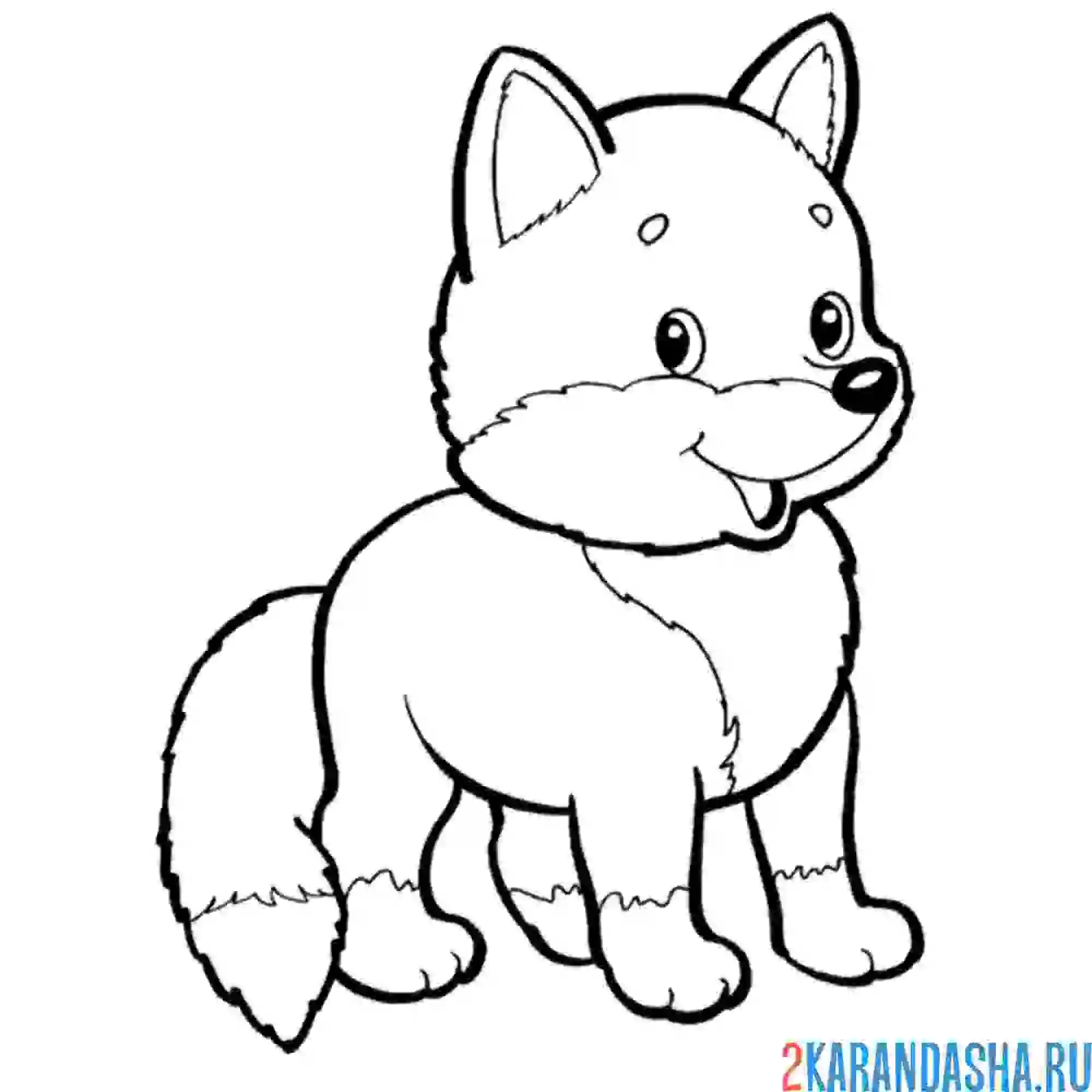 Раскраска милый пушистый лисенок