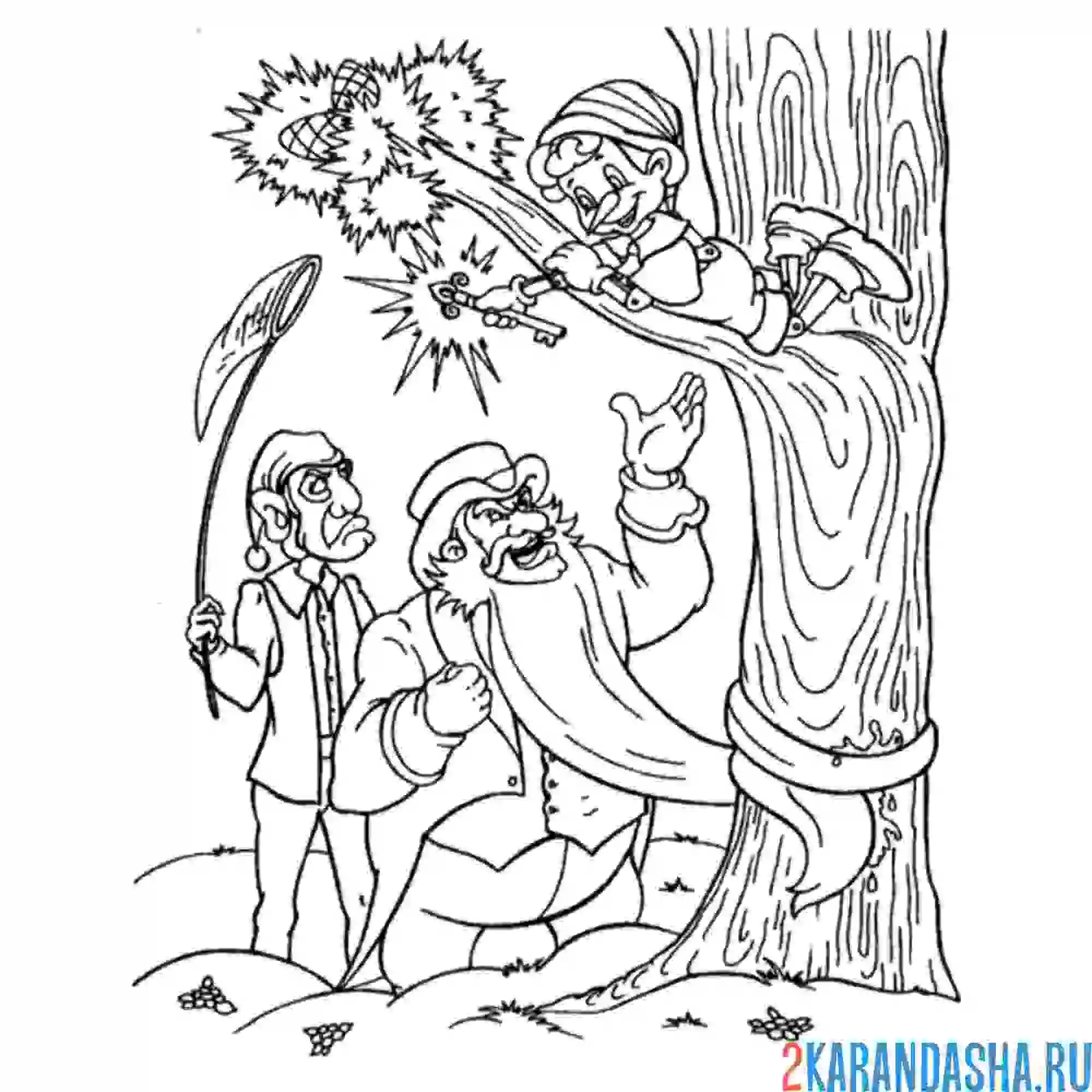 Раскраска буратино дразнит карабаса-барабаса