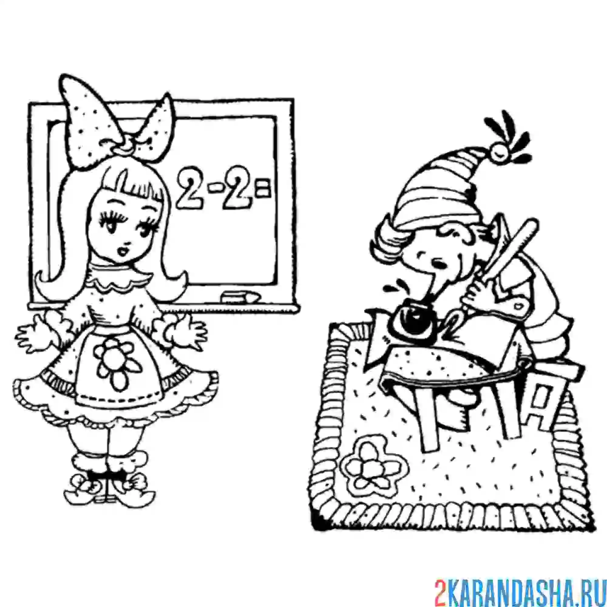 Раскраска мальвина учит буратино