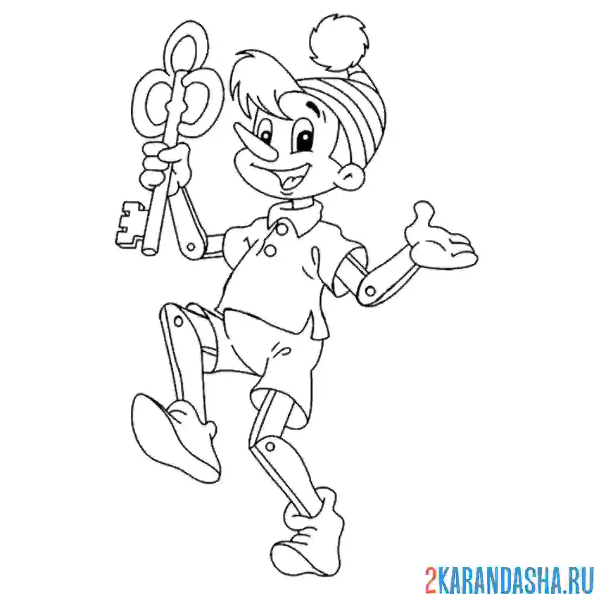 Раскраска буратино скачет