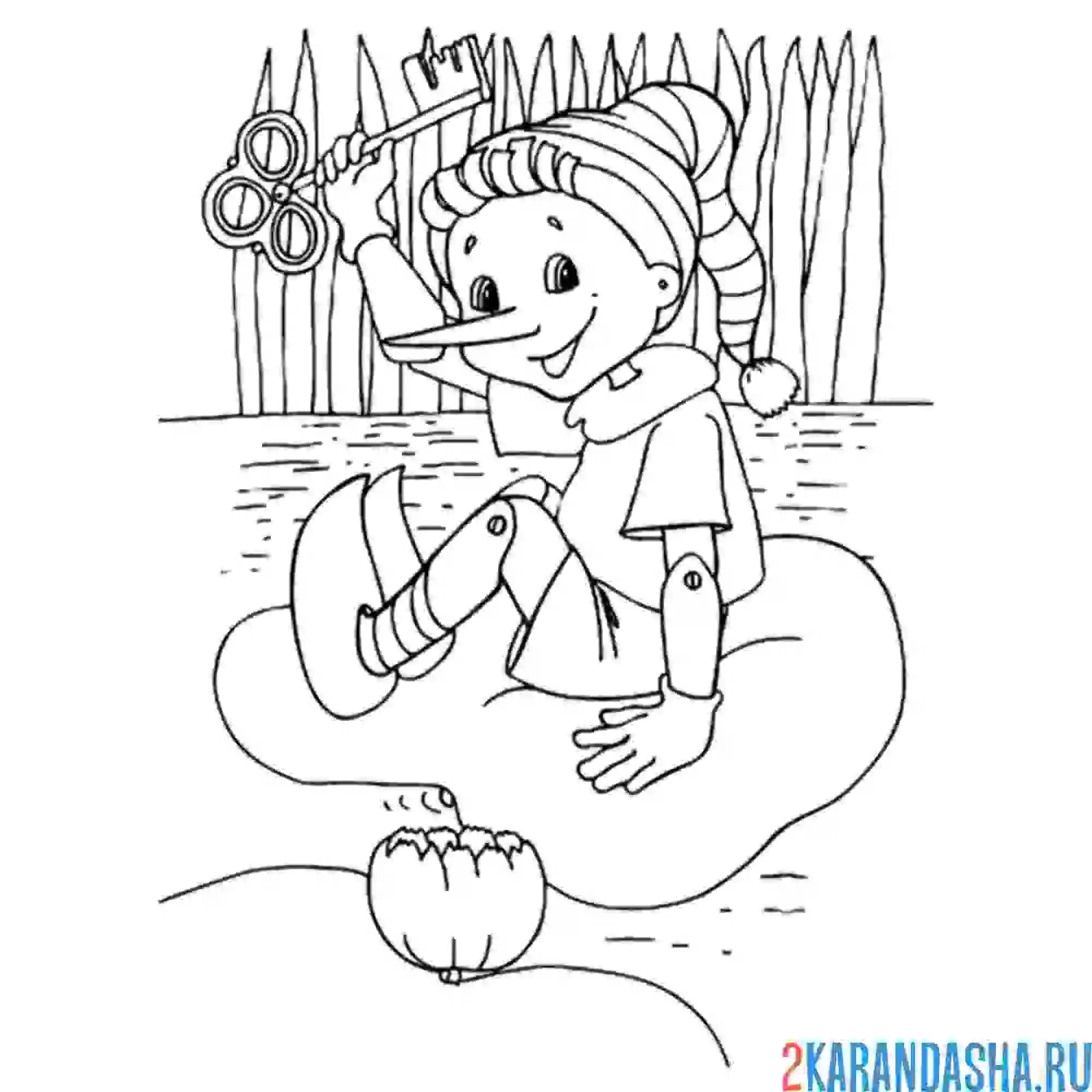 Раскраска буратино на болоте