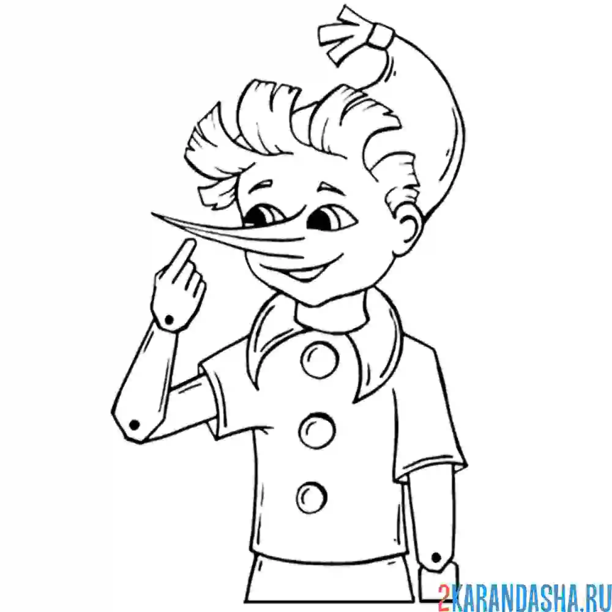 Раскраска длинный нос буратино