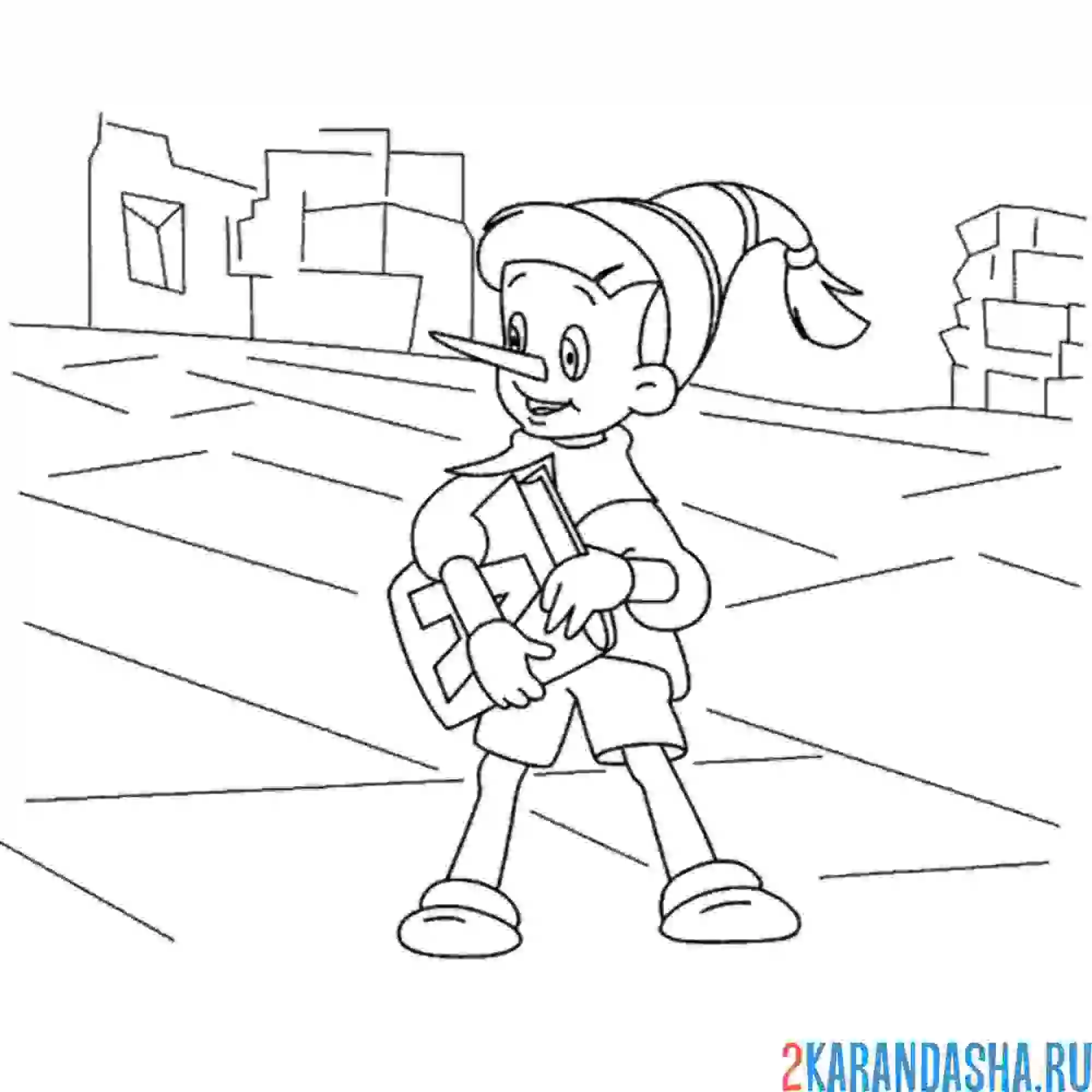 Раскраска буратино получил азбуку