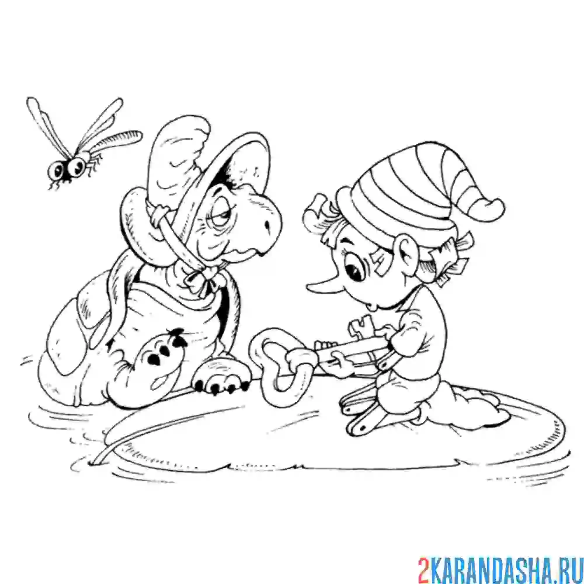 Раскраска буратино рассматривает ключик
