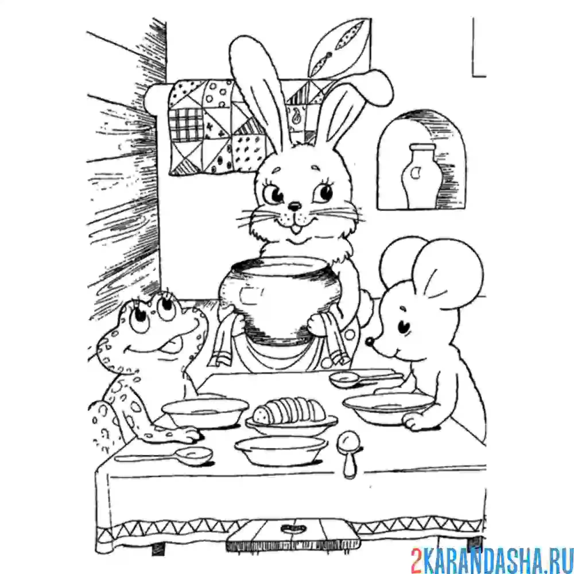 Раскраска живут и дружат теремок