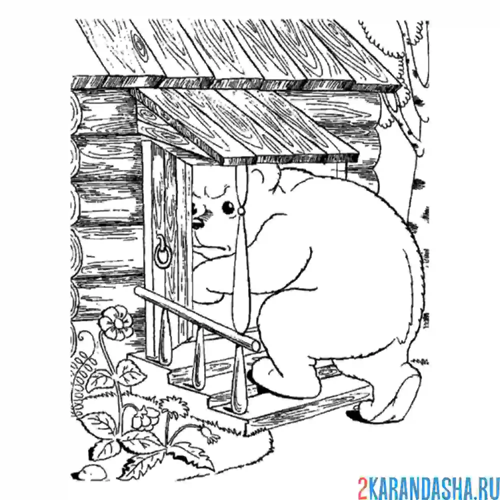 Раскраска мишка хочет в теремок