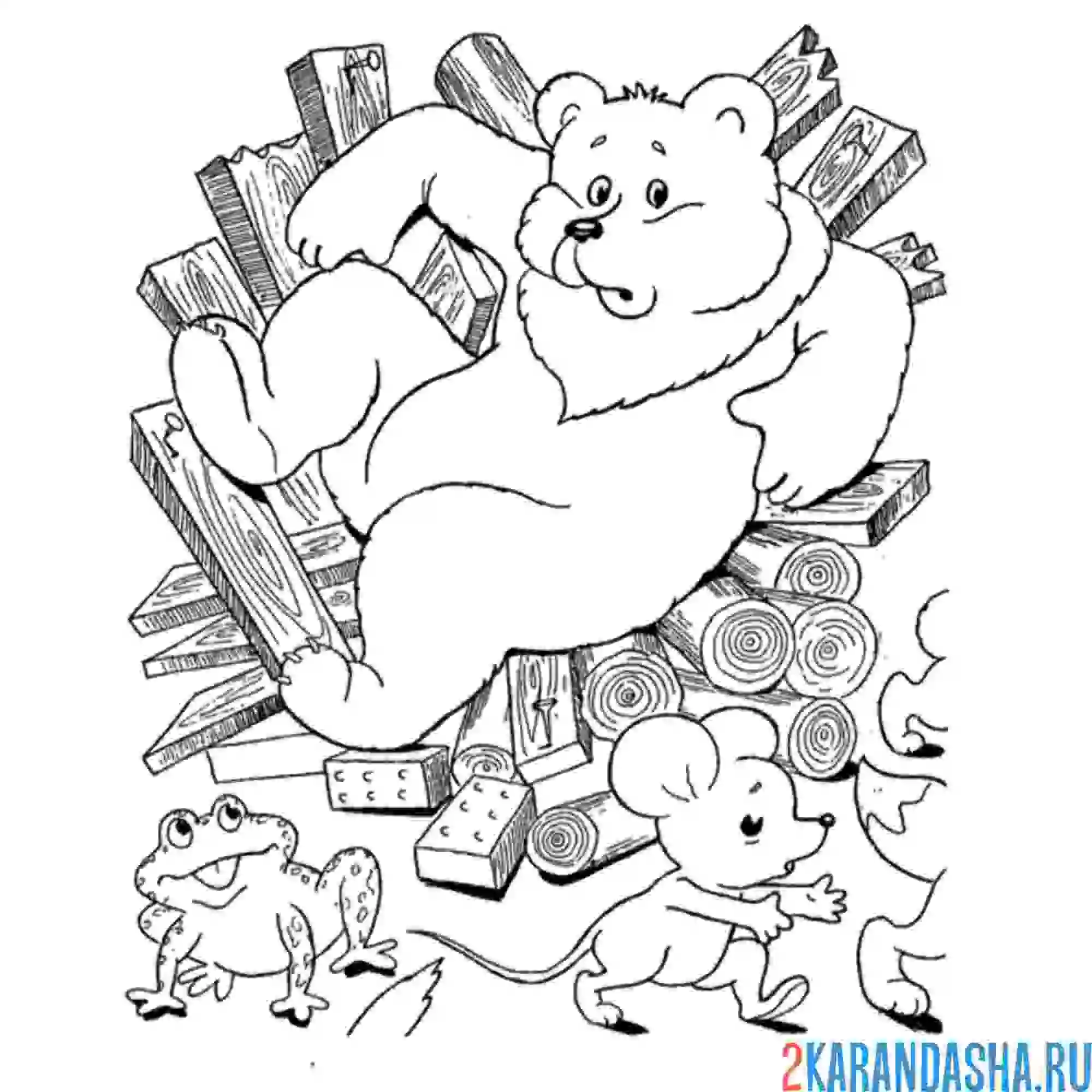 Раскраска медведь слома терем-теремок